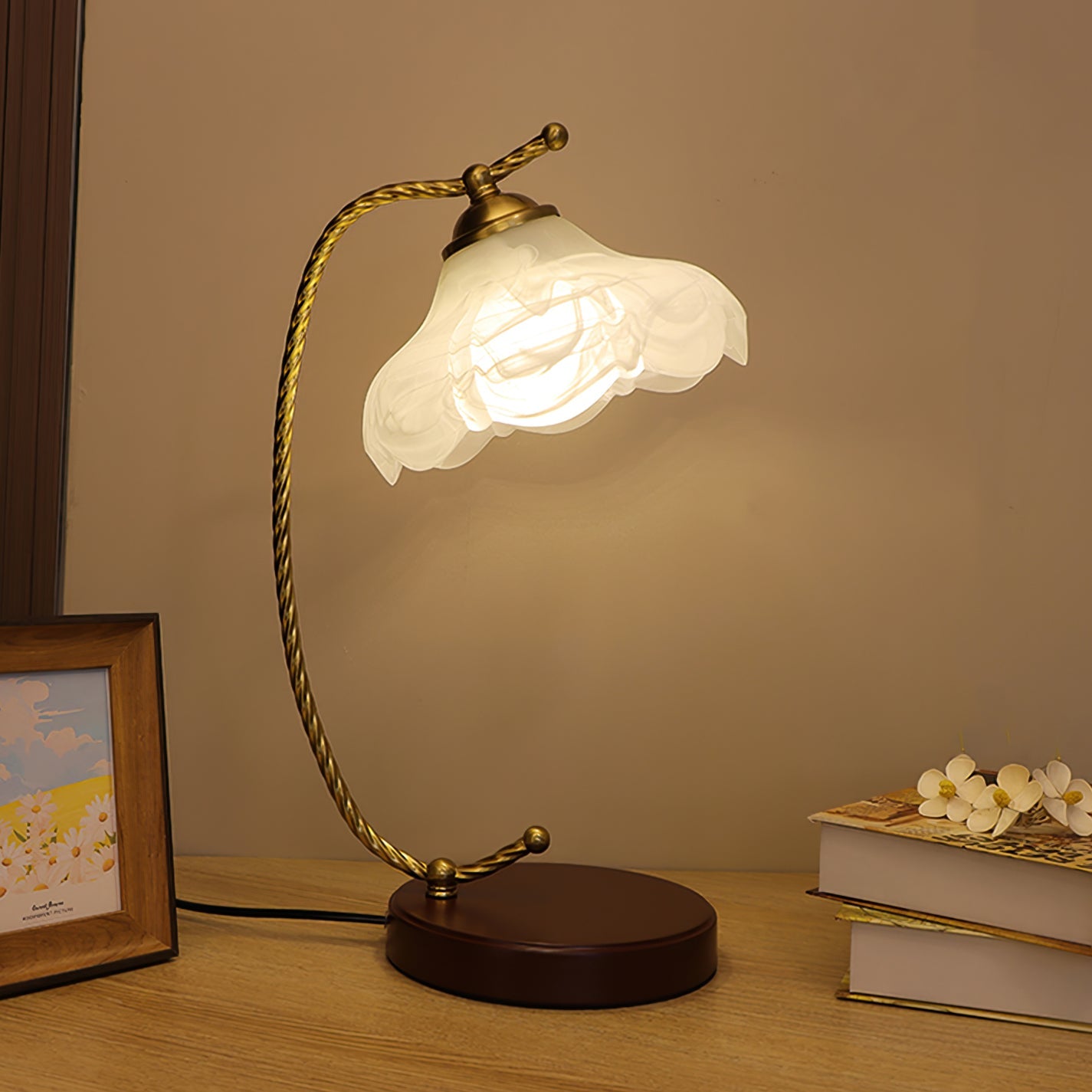 Dotty Table Lamp | Metal, Iron, Fabric, Glass | Gold, Walnut color