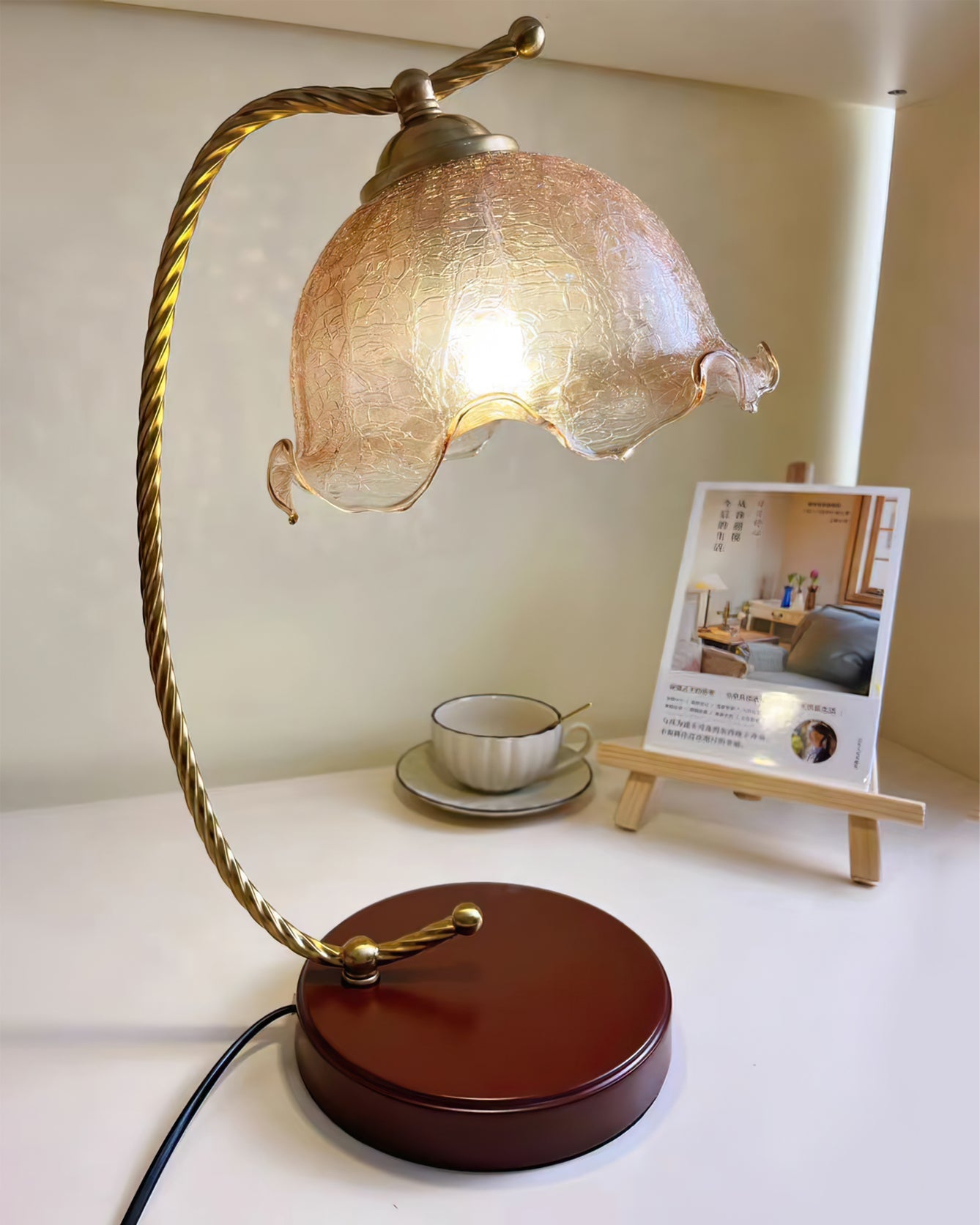 Dotty Table Lamp | Metal, Iron, Fabric, Glass | Gold, Walnut color