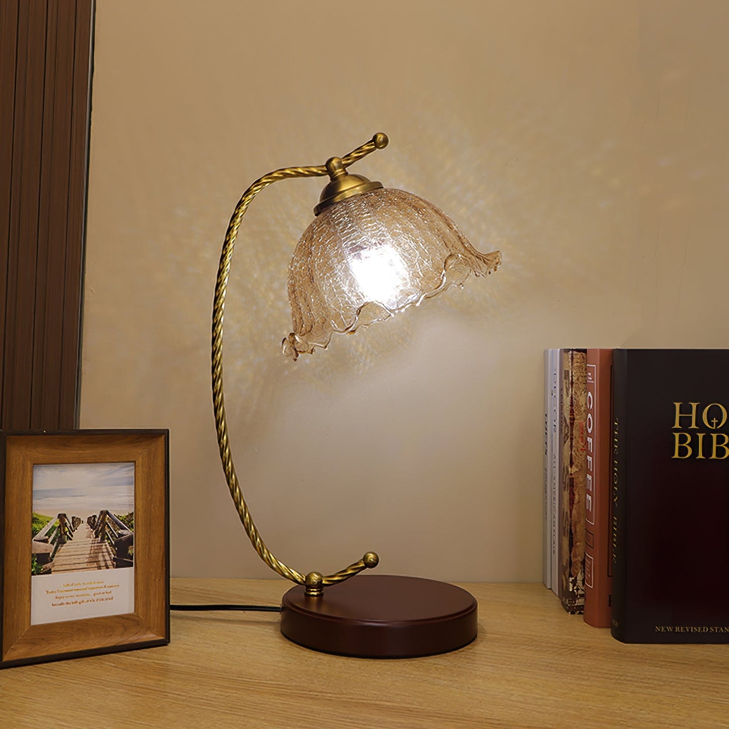 Dotty Table Lamp | Metal, Iron, Fabric, Glass | Gold, Walnut color
