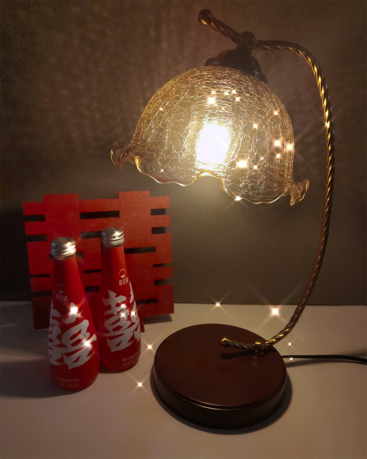 Dotty Table Lamp | Metal, Iron, Fabric, Glass | Gold, Walnut color