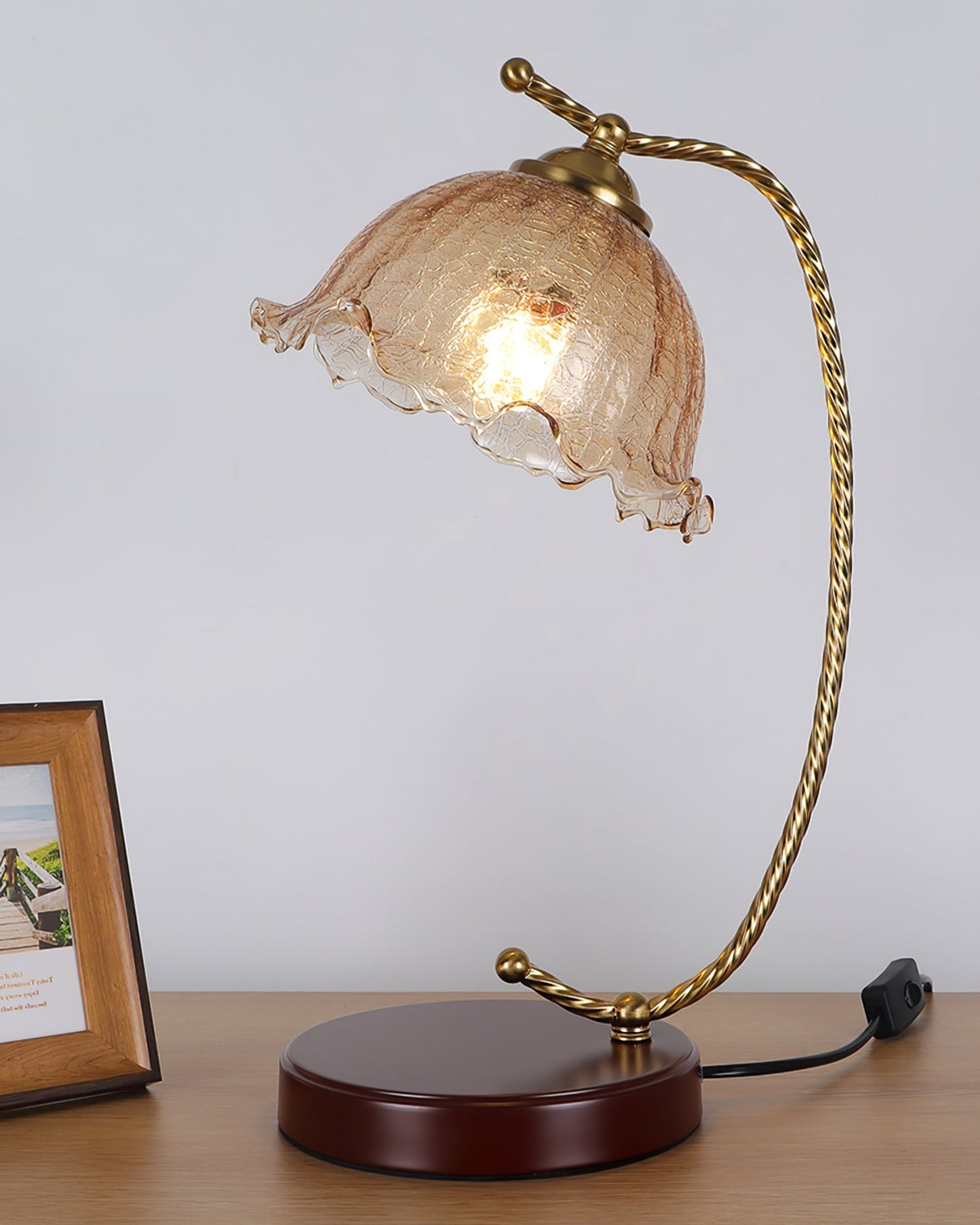 Dotty Table Lamp | Metal, Iron, Fabric, Glass | Gold, Walnut color