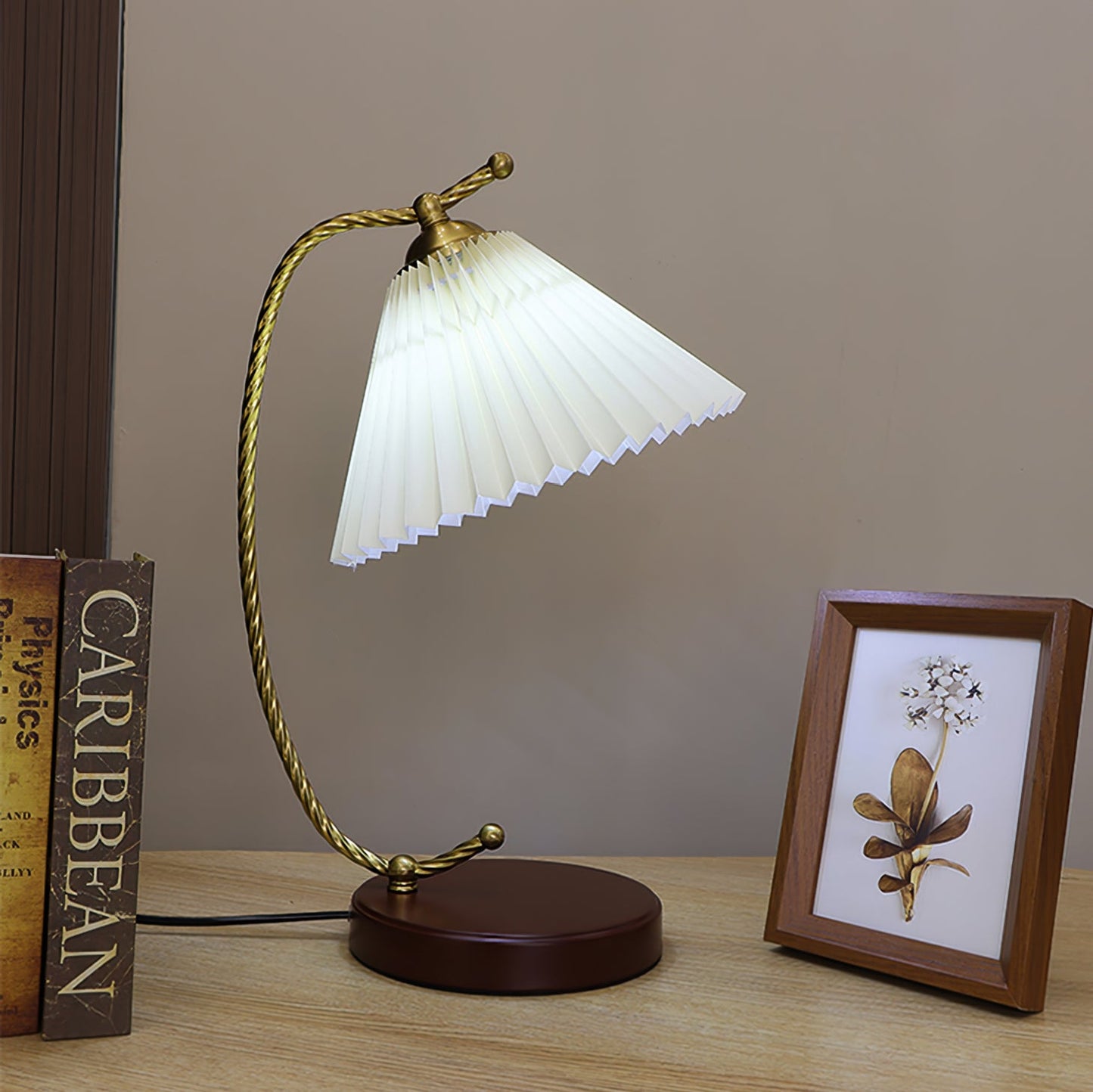 Dotty Table Lamp | Metal, Iron, Fabric, Glass | Gold, Walnut color