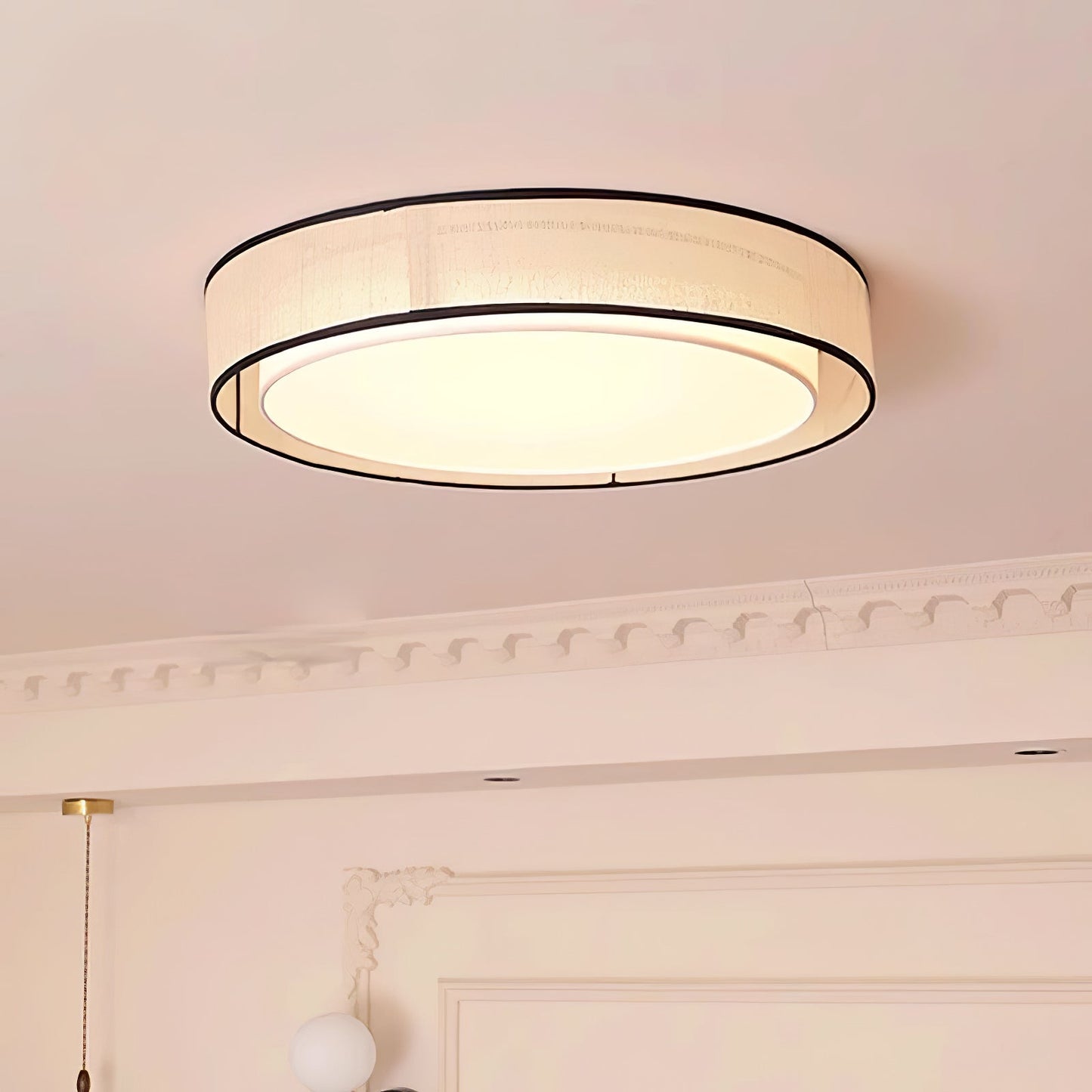 Drum Round Ceiling Lamp | Fabric Linen | Beige/Black/White