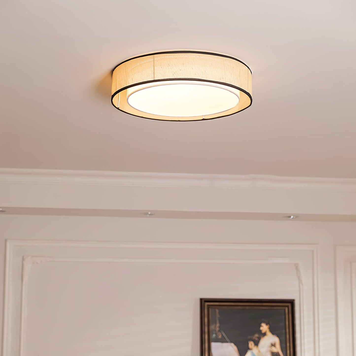 Drum Round Ceiling Lamp | Fabric Linen | Beige/Black/White