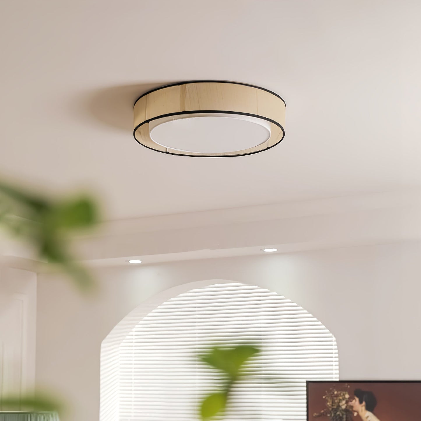 Drum Round Ceiling Lamp | Fabric Linen | Beige/Black/White