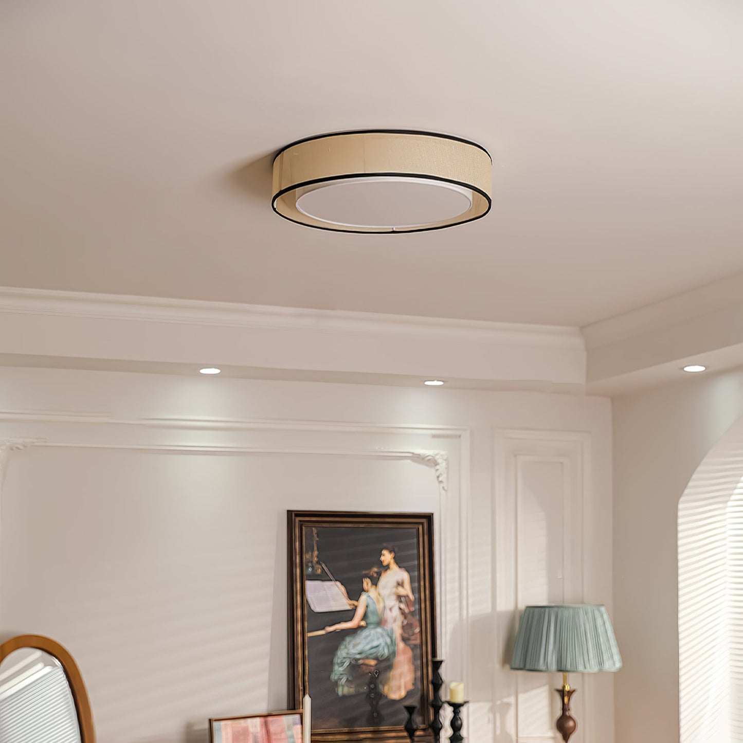 Drum Round Ceiling Lamp | Fabric Linen | Beige/Black/White