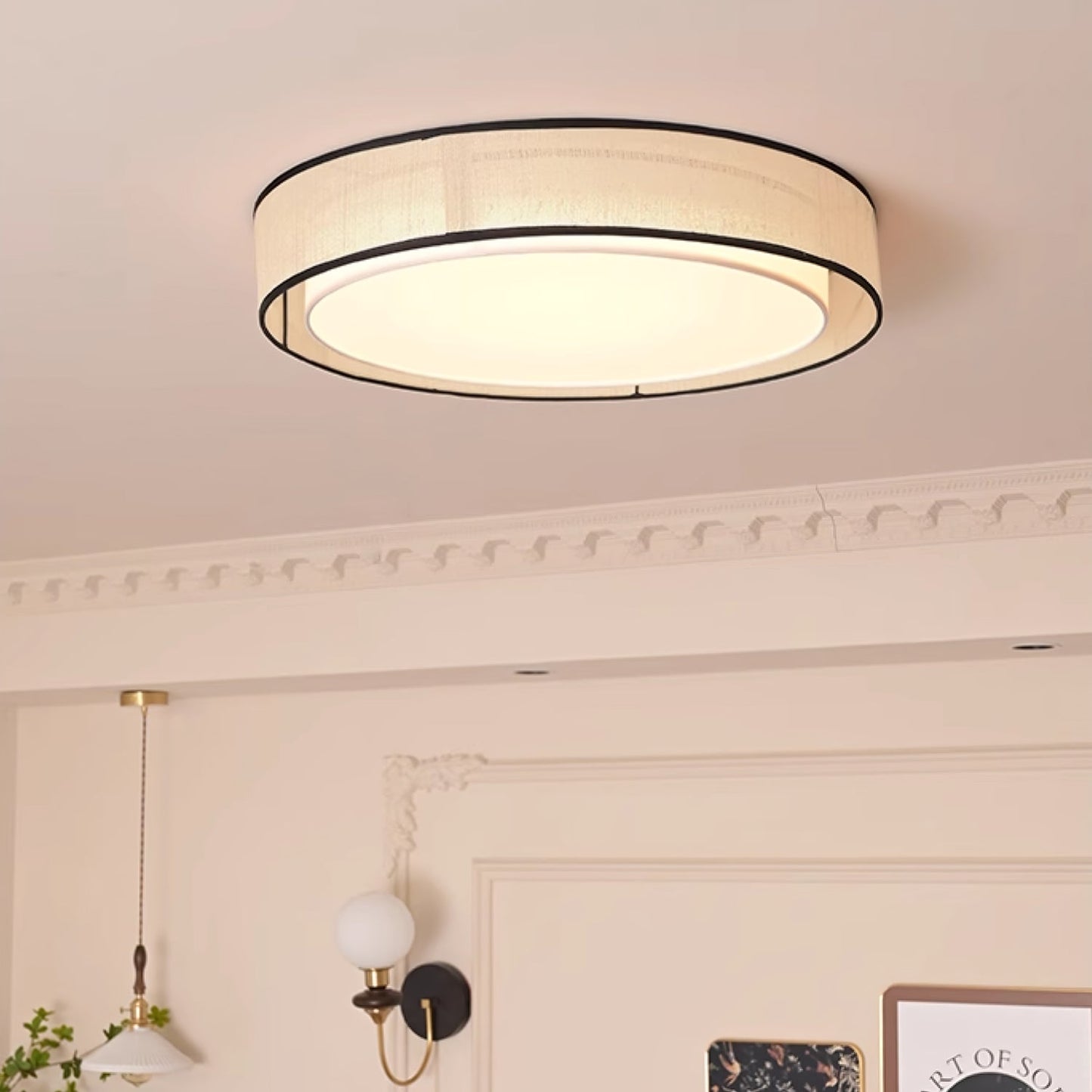 Drum Round Ceiling Lamp | Fabric Linen | Beige/Black/White
