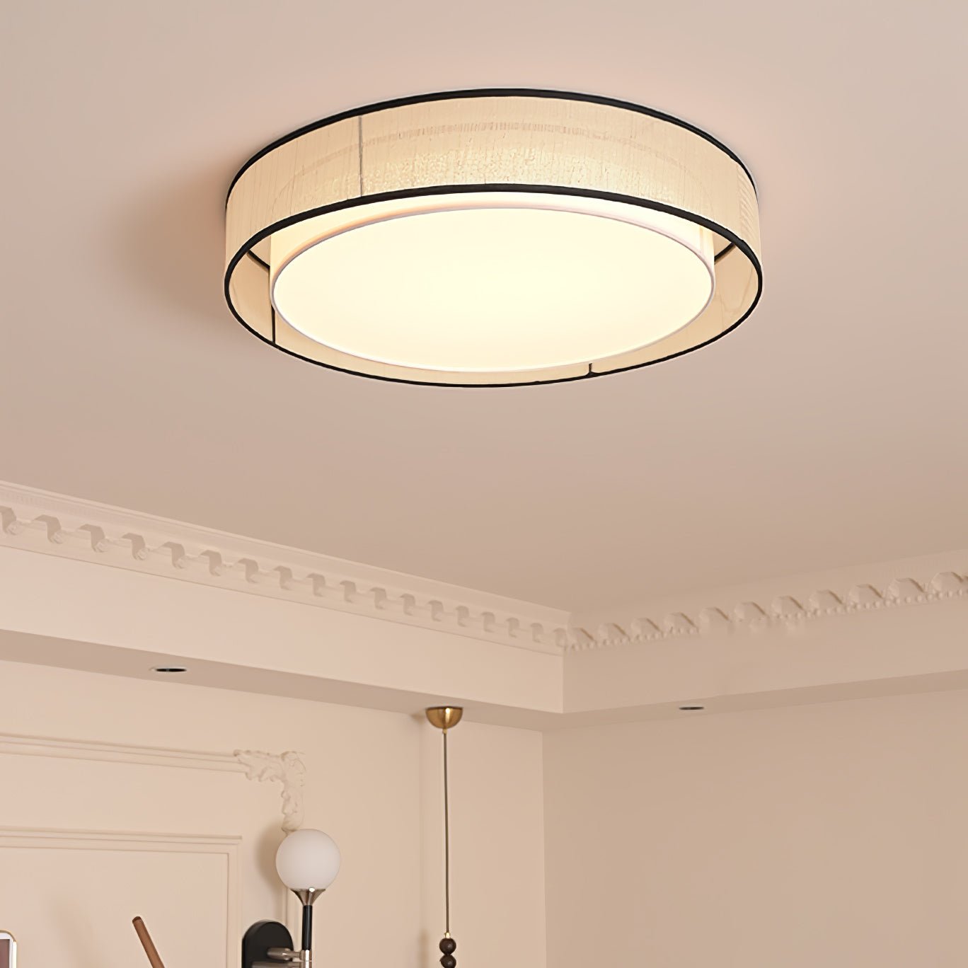 Drum Round Ceiling Lamp | Fabric Linen | Beige/Black/White