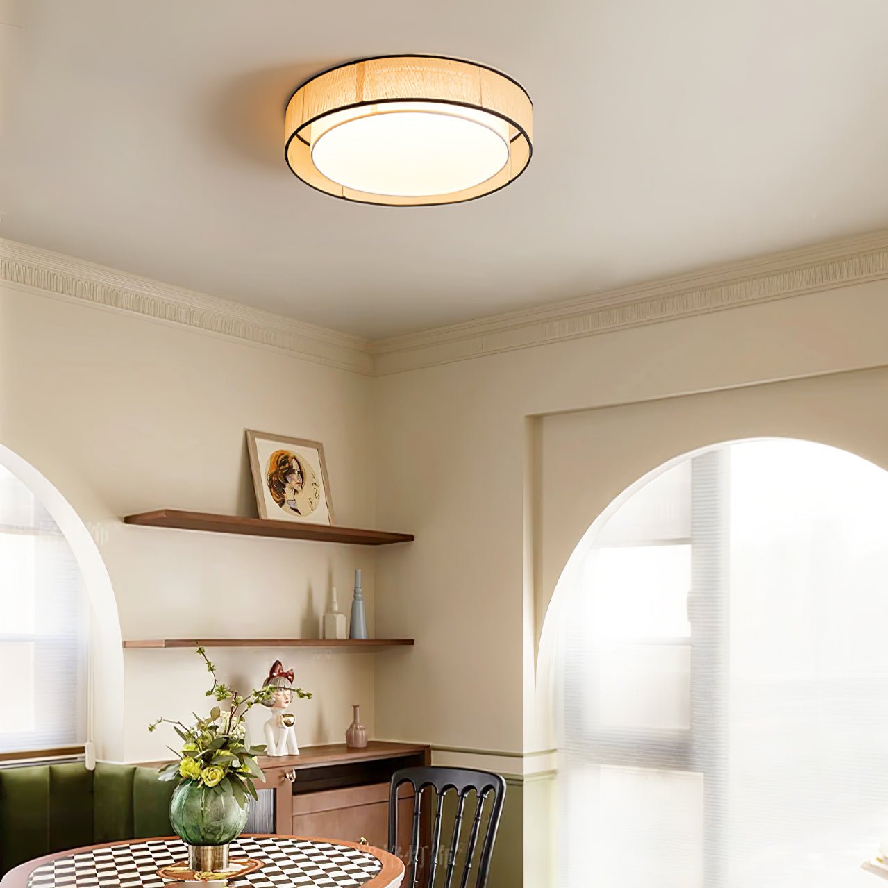 Drum Round Ceiling Lamp | Fabric Linen | Beige/Black/White