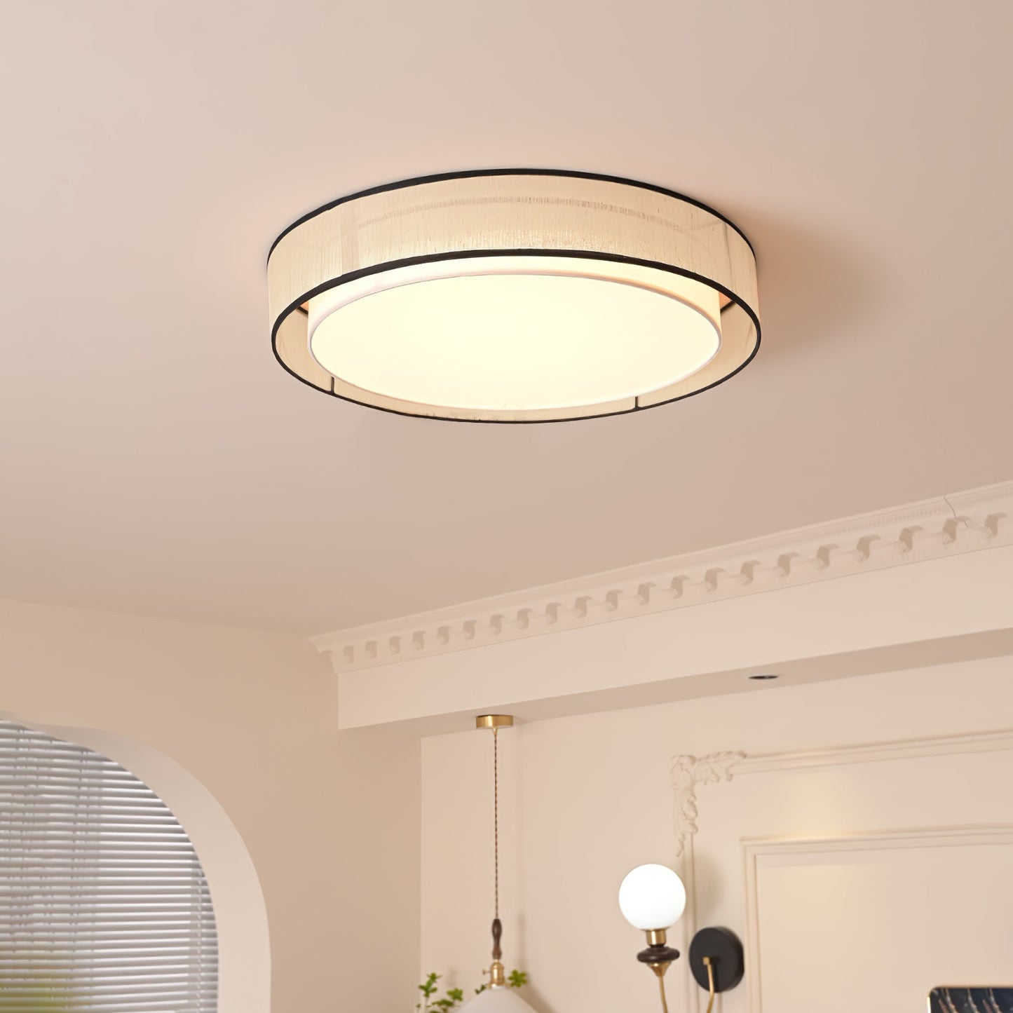 Drum Round Ceiling Lamp | Fabric Linen | Beige/Black/White