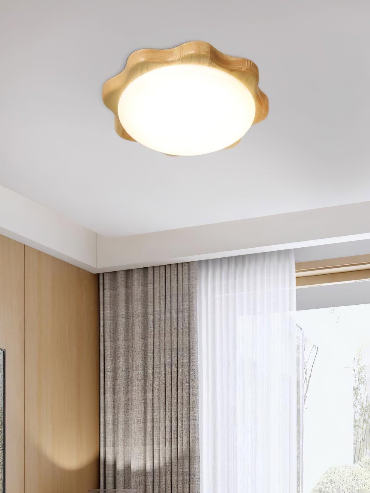 Drum Wood Ceiling Lamp | Rubberwood & Acrylic | White Shade