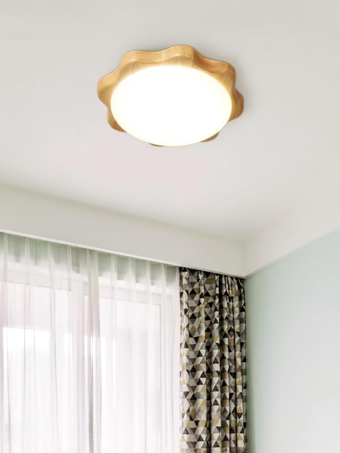 Drum Wood Ceiling Lamp | Rubberwood & Acrylic | White Shade