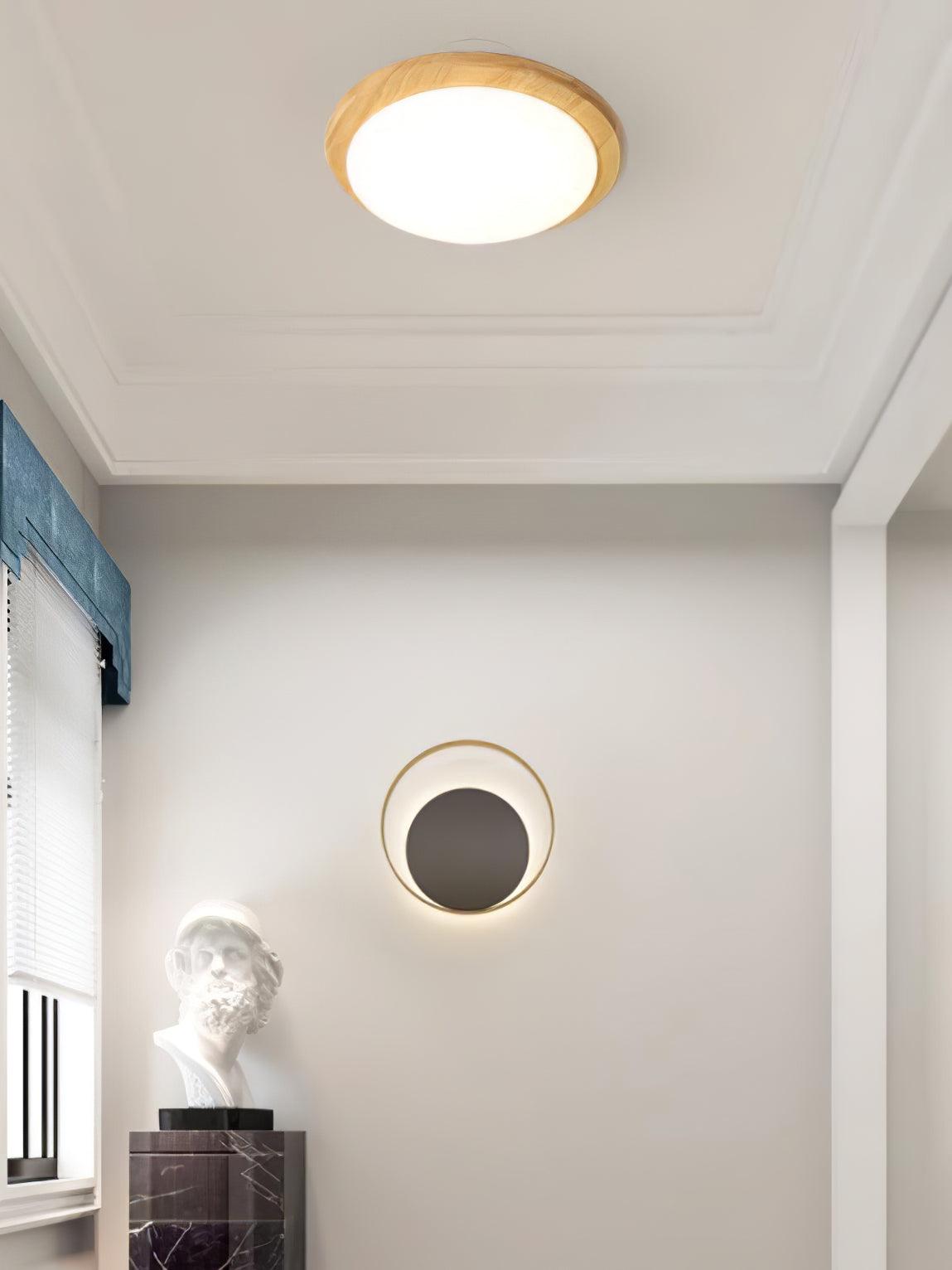 Drum Wood Ceiling Lamp | Rubberwood & Acrylic | White Shade