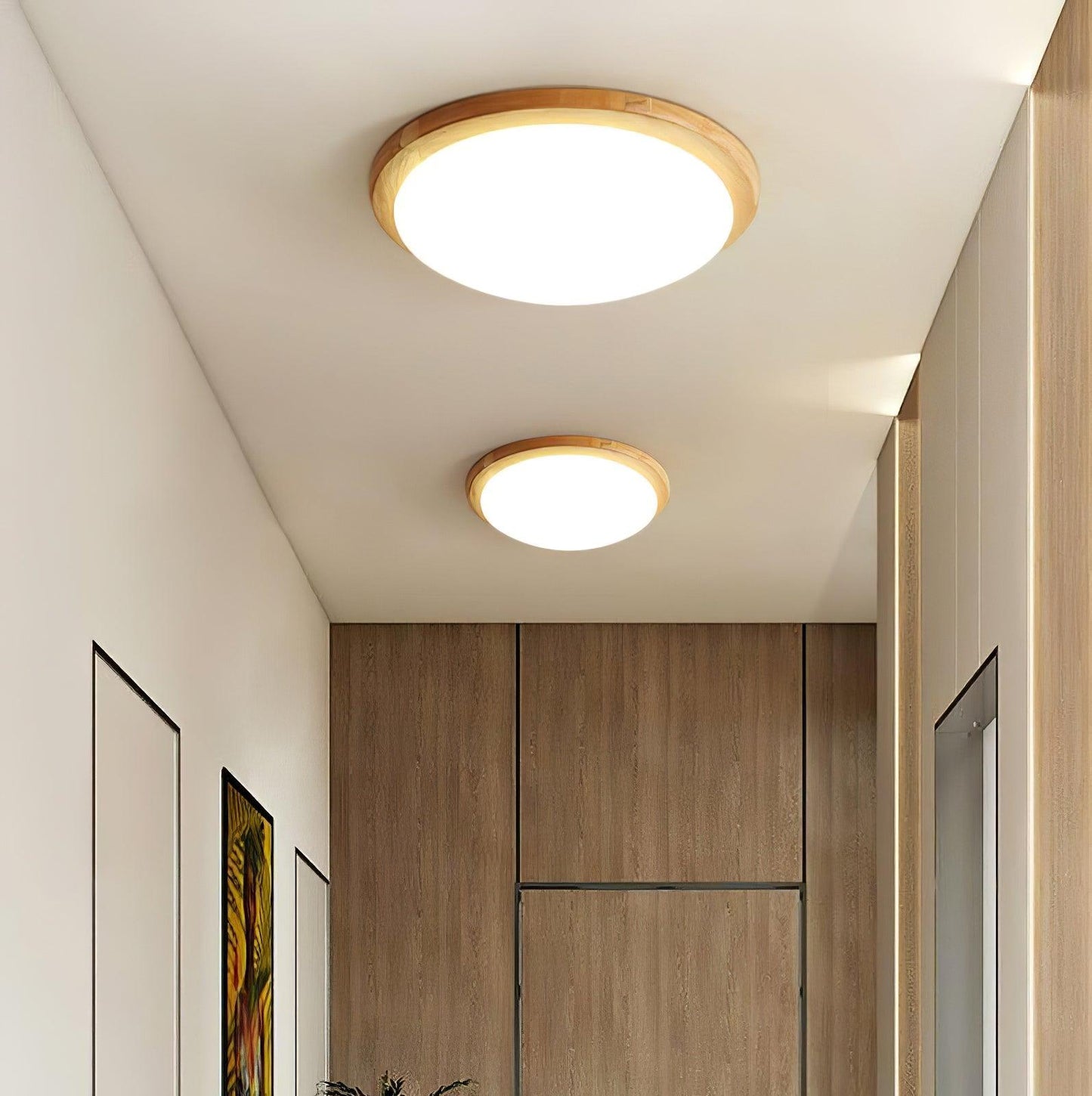 Drum Wood Ceiling Lamp | Rubberwood & Acrylic | White Shade
