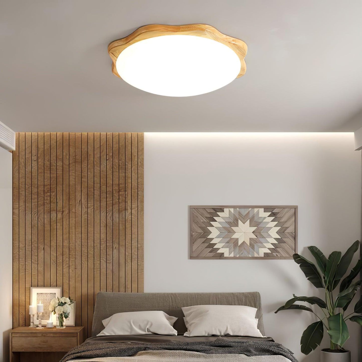 Drum Wood Ceiling Lamp | Rubberwood & Acrylic | White Shade