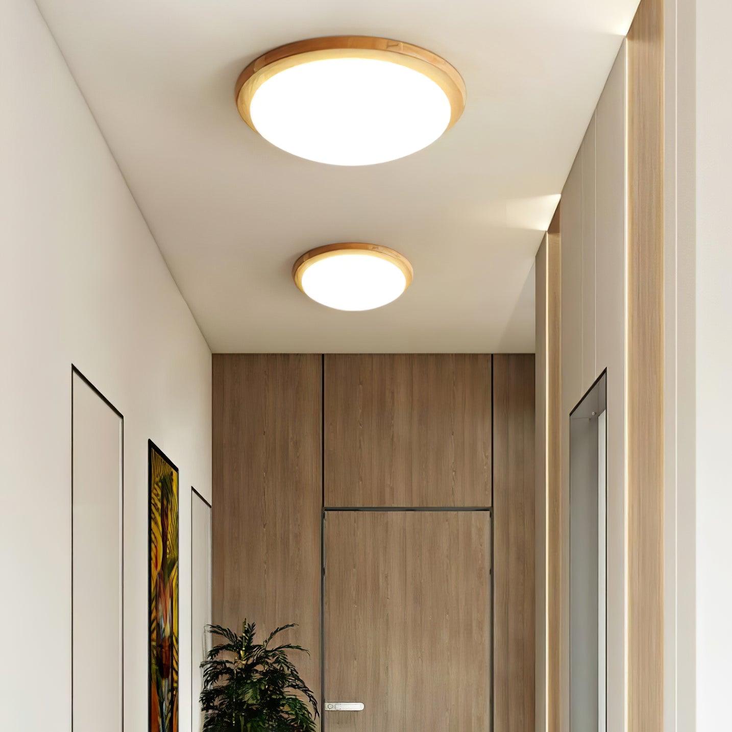 Drum Wood Ceiling Lamp | Rubberwood & Acrylic | White Shade