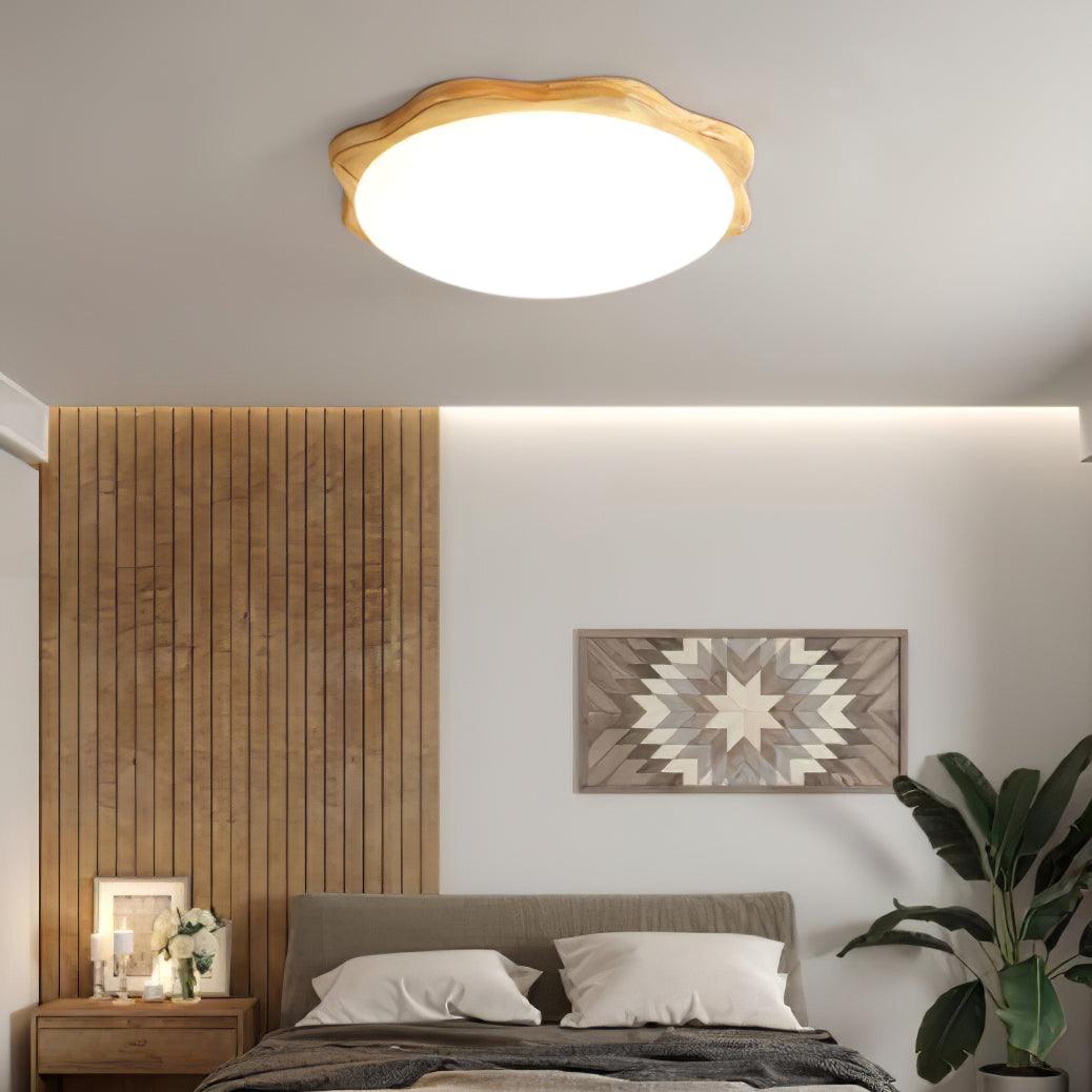 Drum Wood Ceiling Lamp | Rubberwood & Acrylic | White Shade