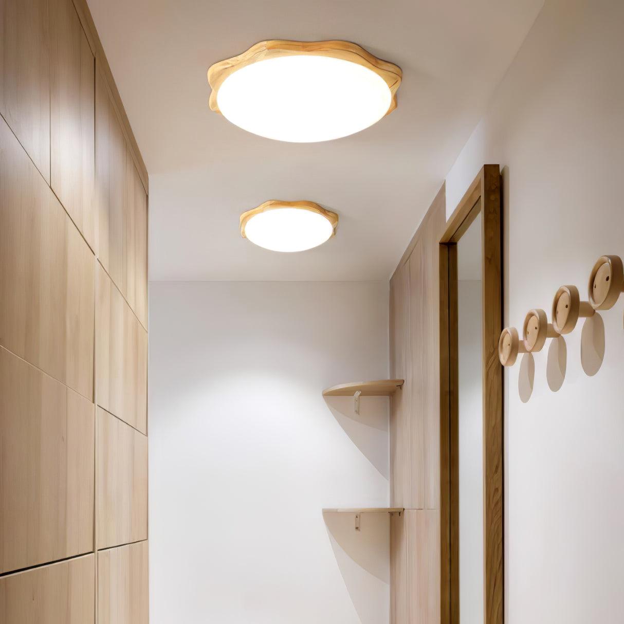 Drum Wood Ceiling Lamp | Rubberwood & Acrylic | White Shade