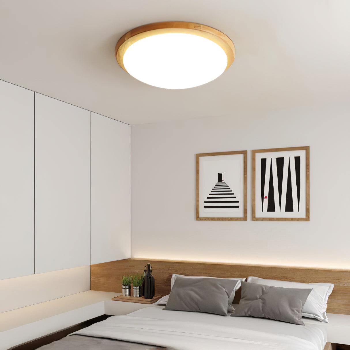 Drum Wood Ceiling Lamp | Rubberwood & Acrylic | White Shade