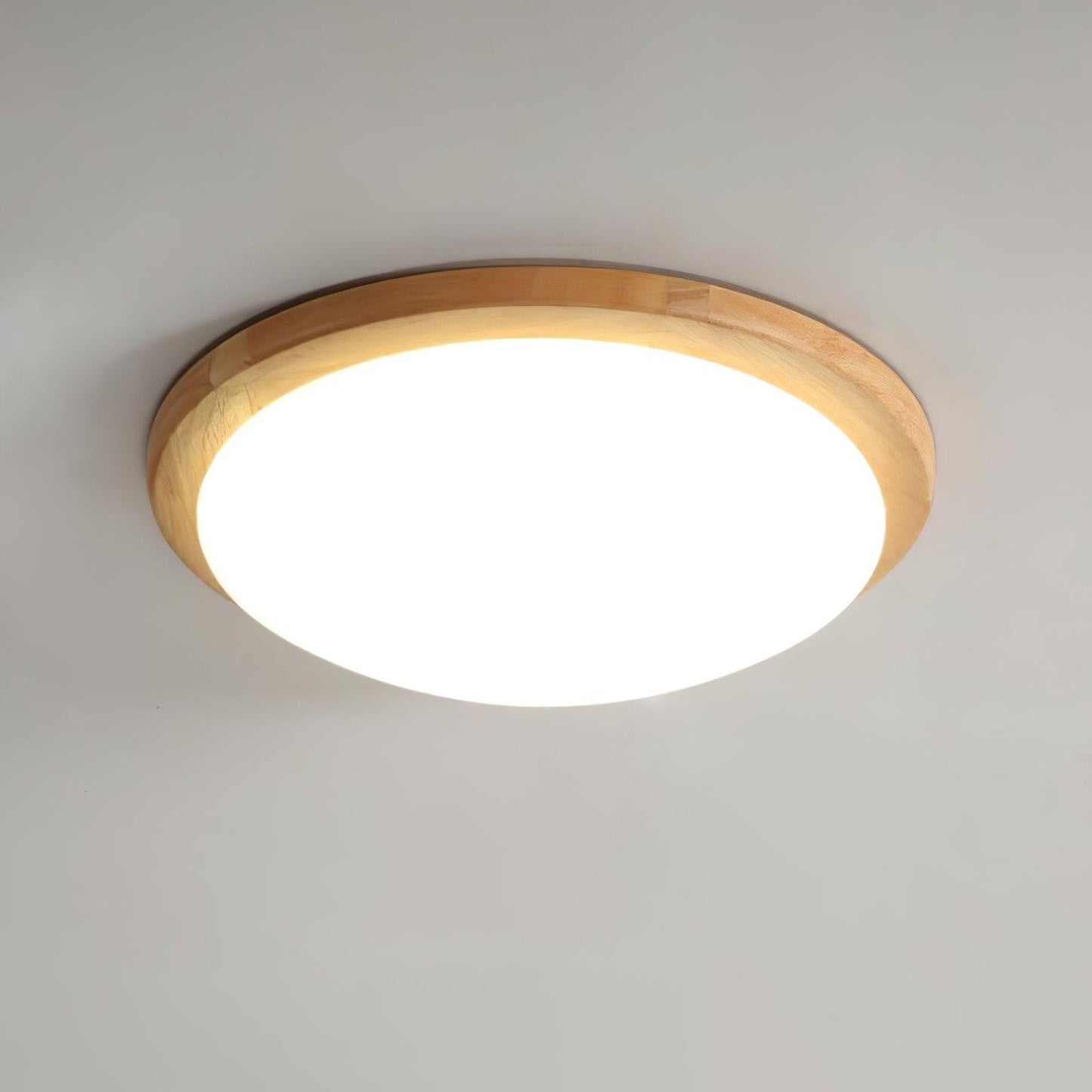 Drum Wood Ceiling Lamp | Rubberwood & Acrylic | White Shade