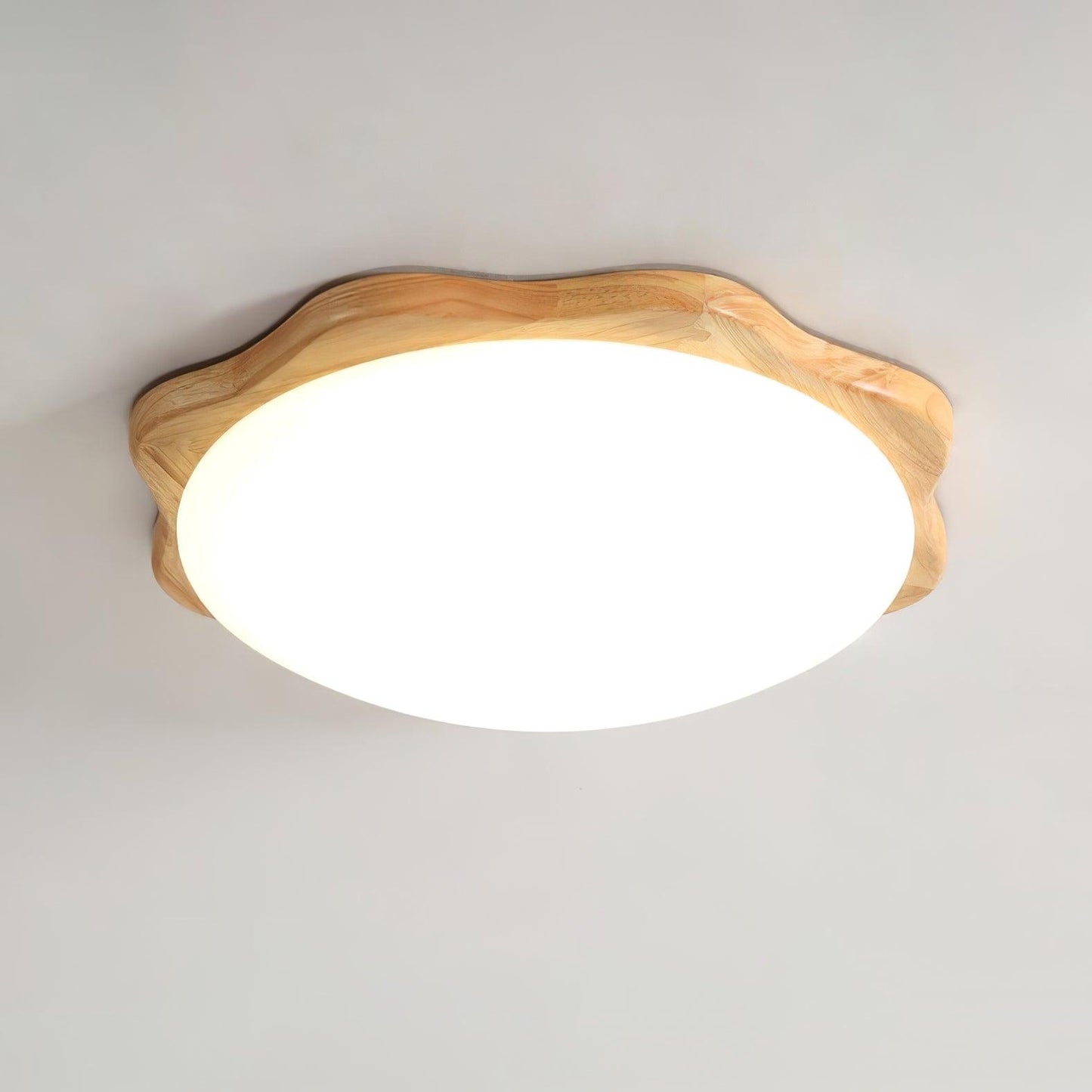 Drum Wood Ceiling Lamp | Rubberwood & Acrylic | White Shade