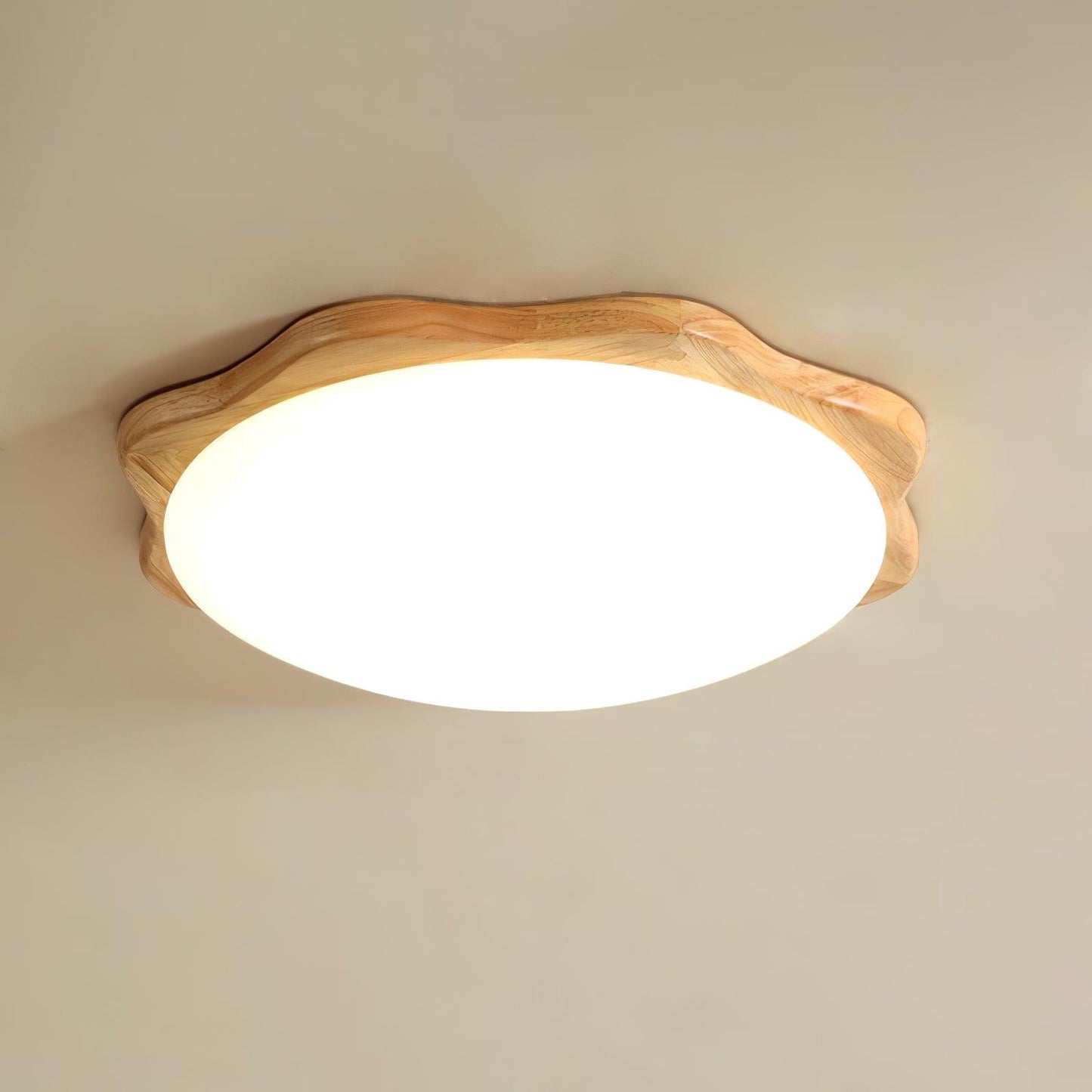 Drum Wood Ceiling Lamp | Rubberwood & Acrylic | White Shade