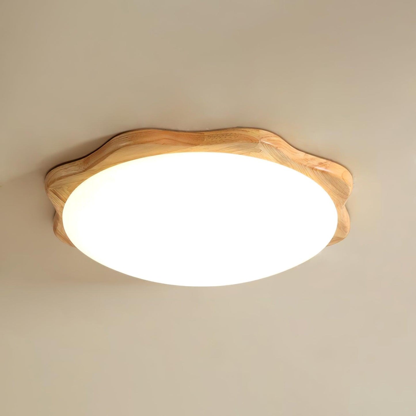 Drum Wood Ceiling Lamp | Rubberwood & Acrylic | White Shade