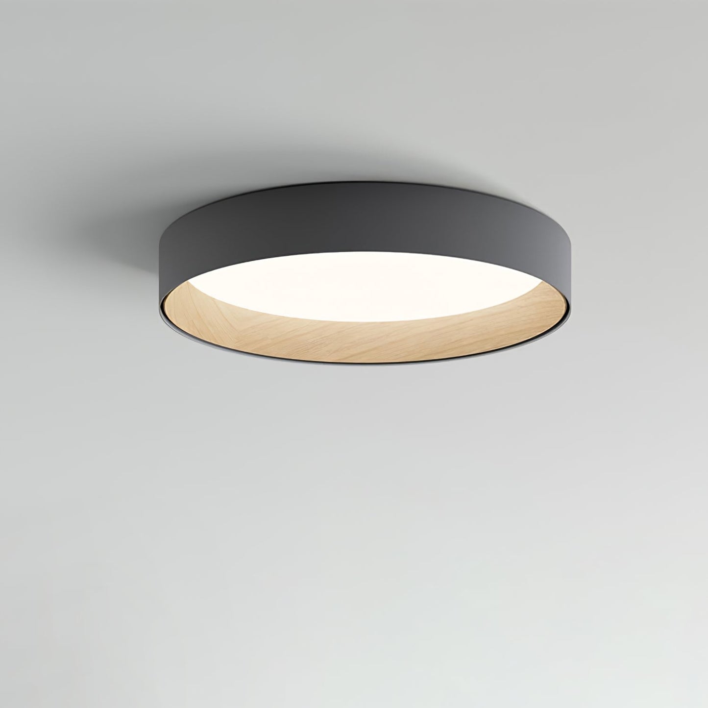 Duo Round Ceiling Lamp | Water Transfer Wood Grain & Aluminum | Black, White or Wood Grain