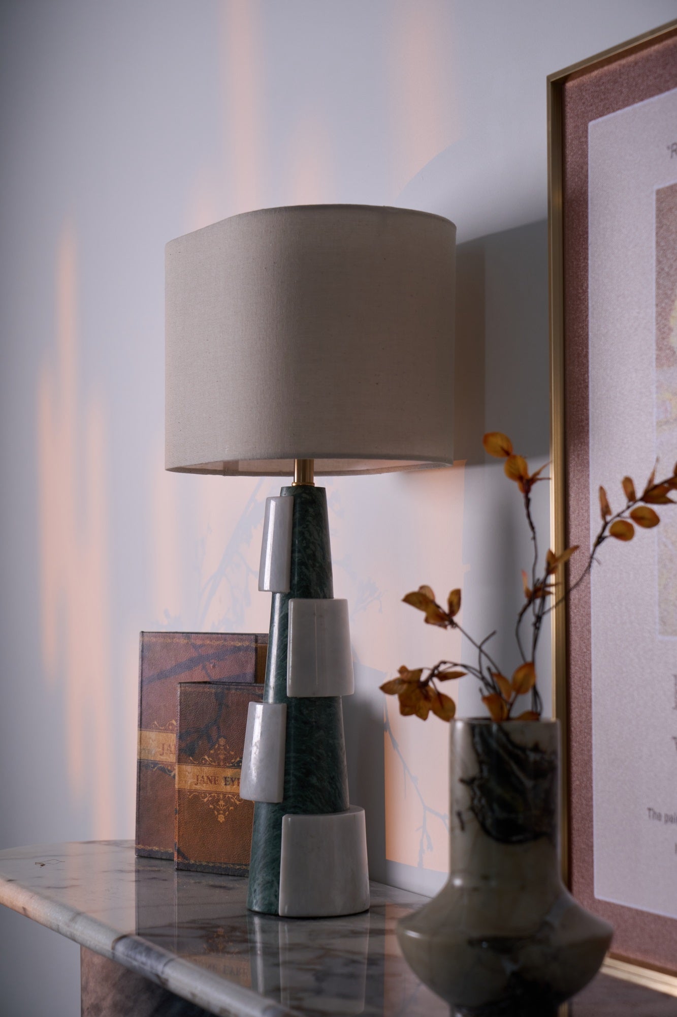 Duomo Marble Table Lamp | Marble & Fabric | Green & White
