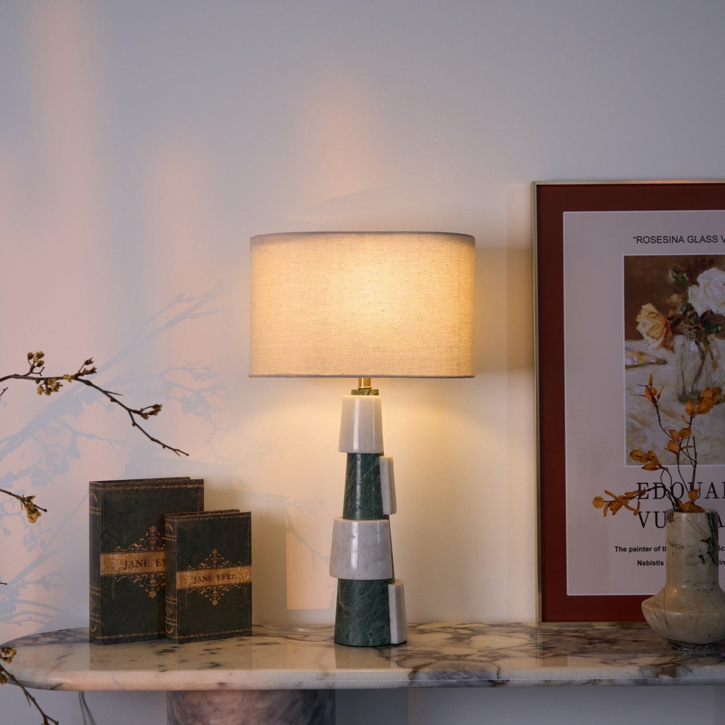 Duomo Marble Table Lamp | Marble & Fabric | Green & White