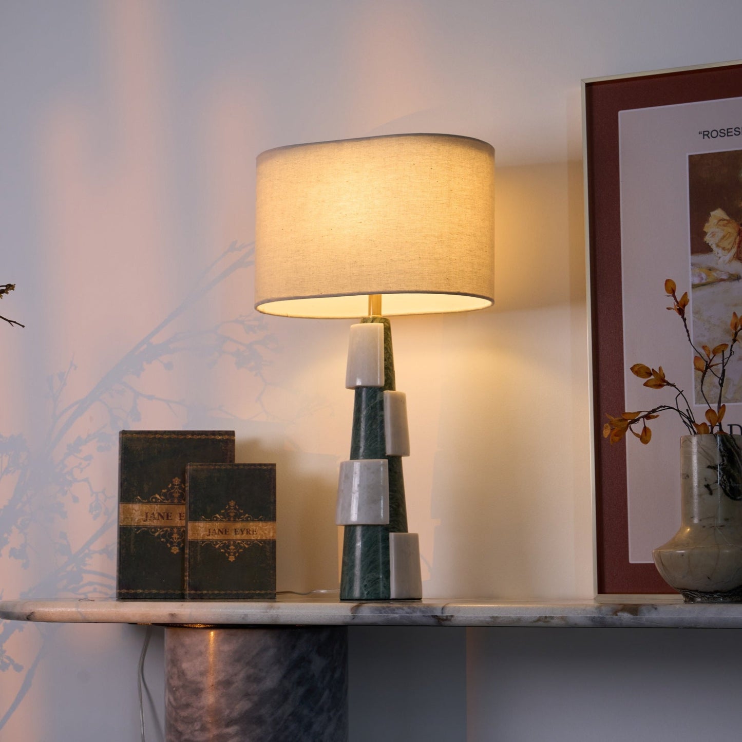 Duomo Marble Table Lamp | Marble & Fabric | Green & White
