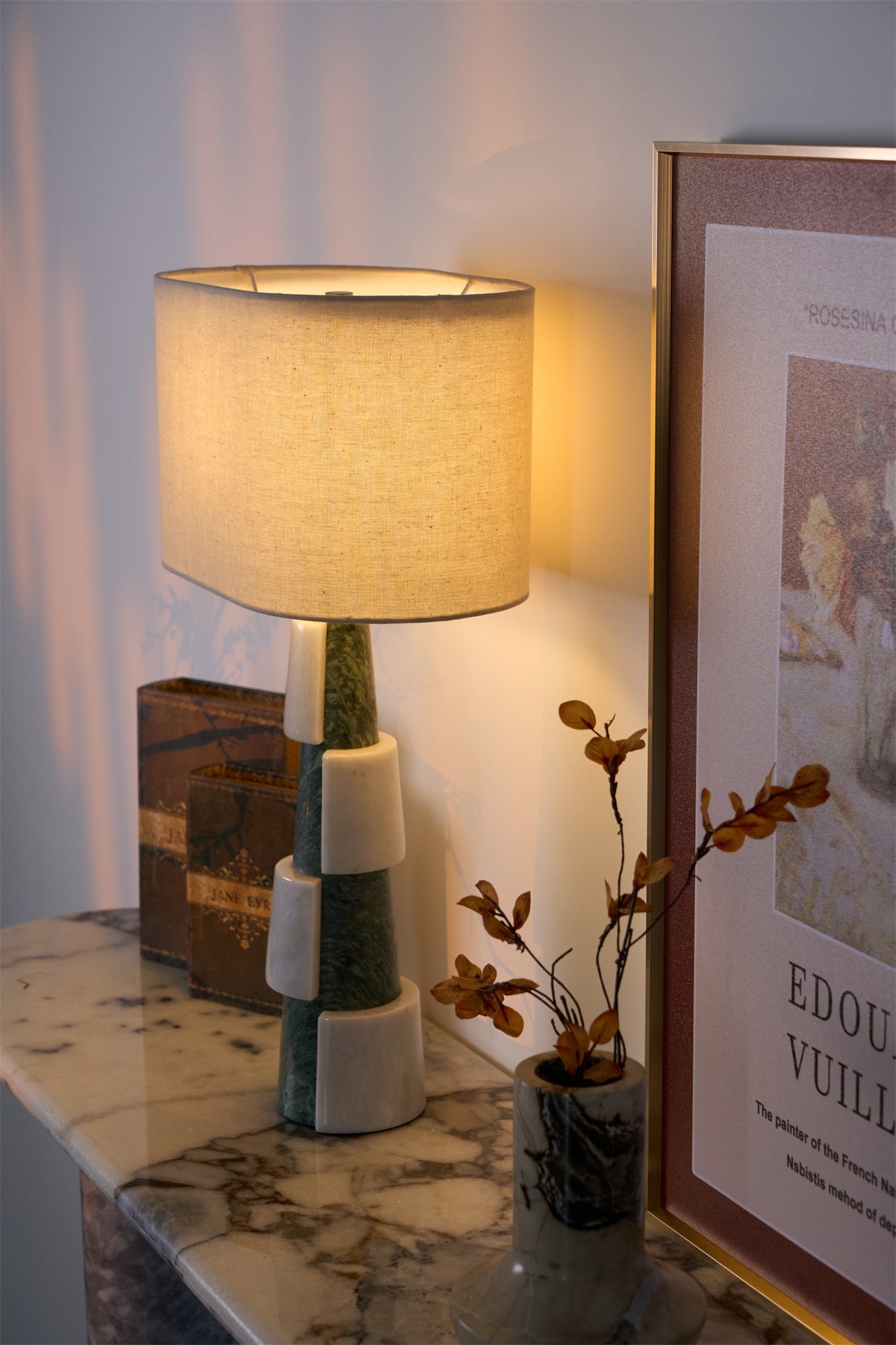 Duomo Marble Table Lamp | Marble & Fabric | Green & White
