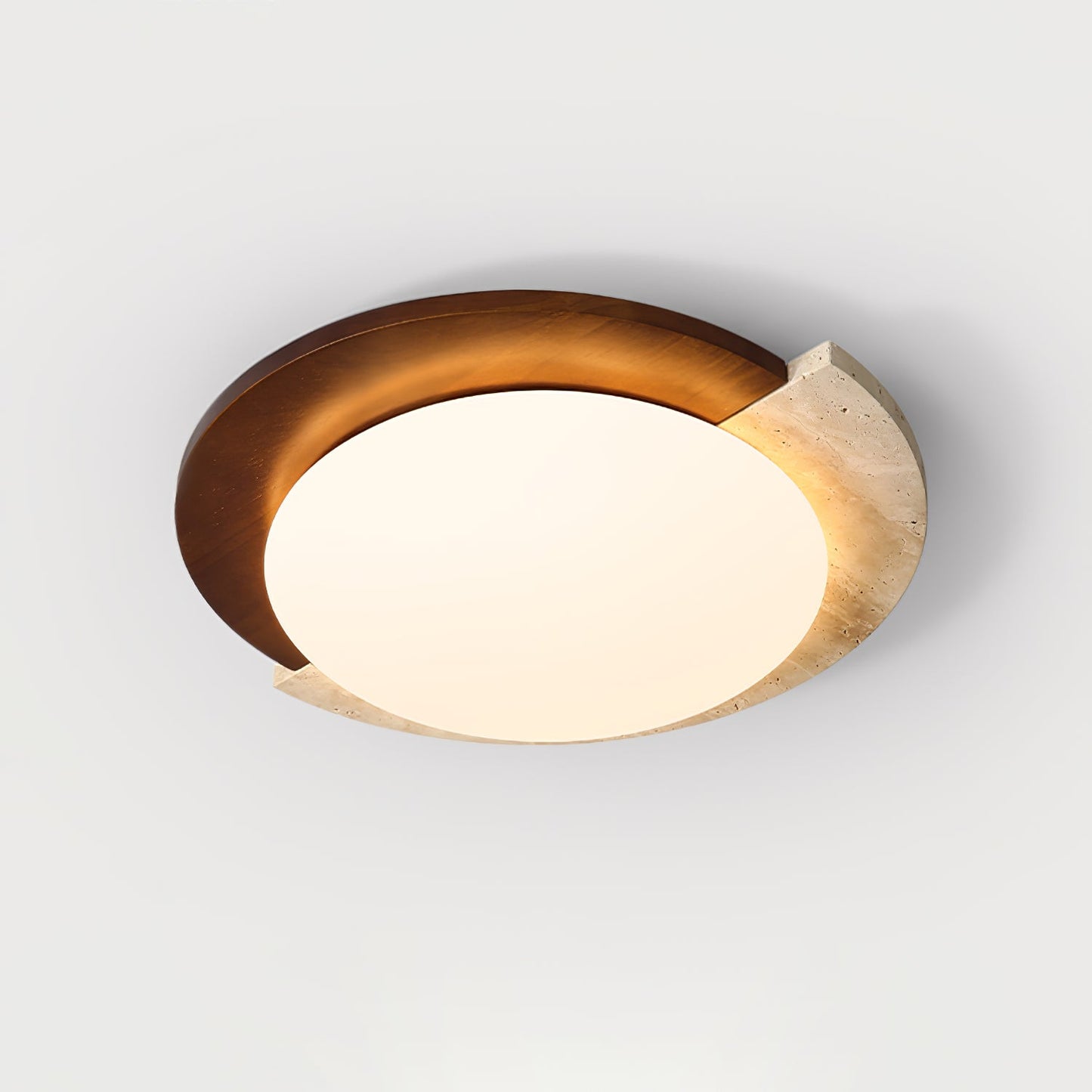Eclipse Halo Ceiling Lamp | Travertine & Metal | Dark Walnut or Yellow Travertine