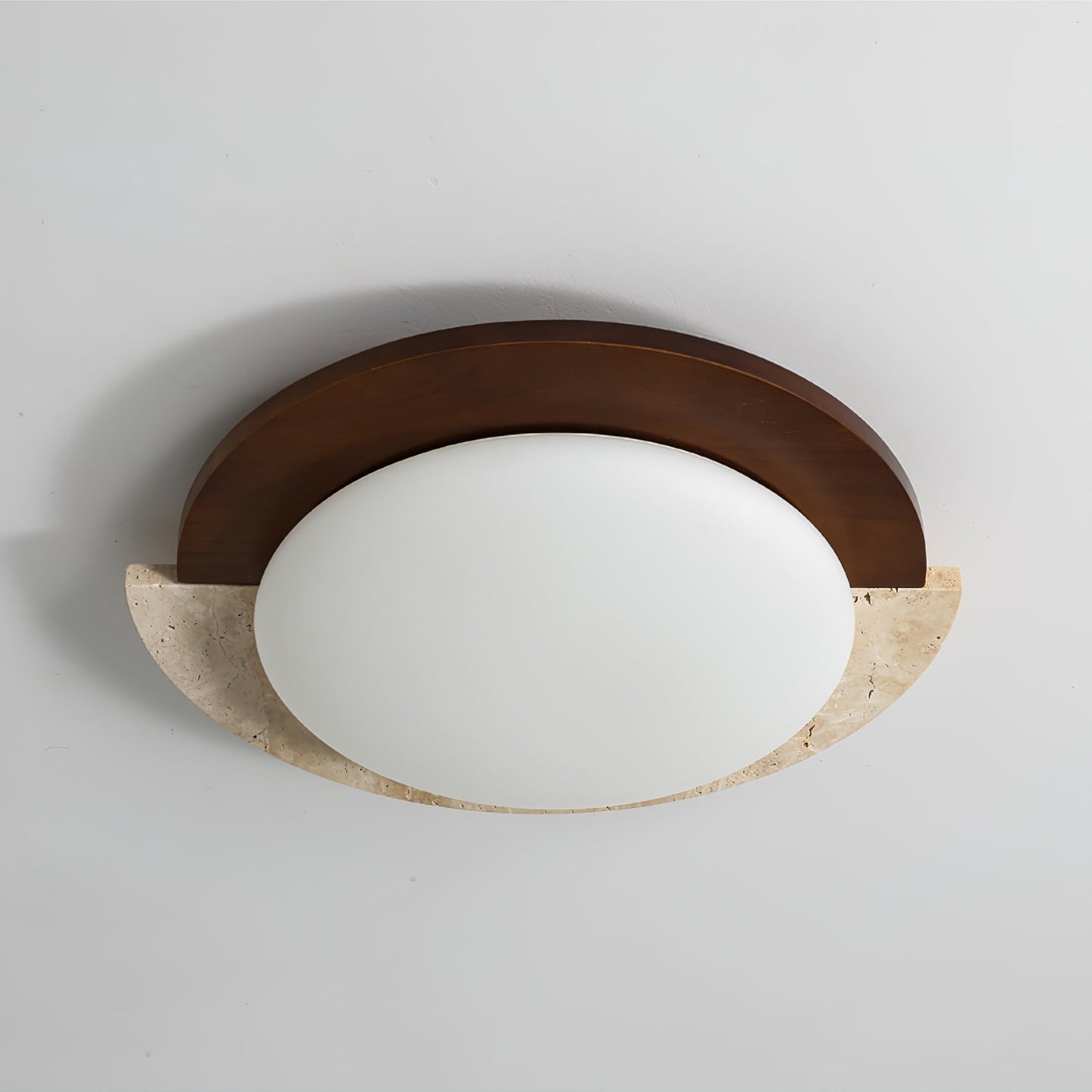 Eclipse Halo Ceiling Lamp | Travertine & Metal | Dark Walnut or Yellow Travertine