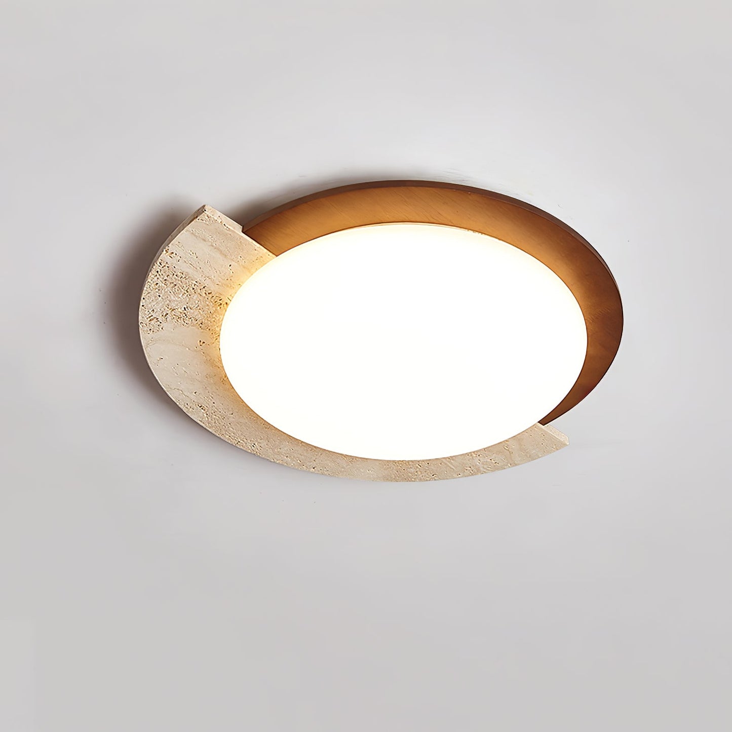 Eclipse Halo Ceiling Lamp | Travertine & Metal | Dark Walnut or Yellow Travertine