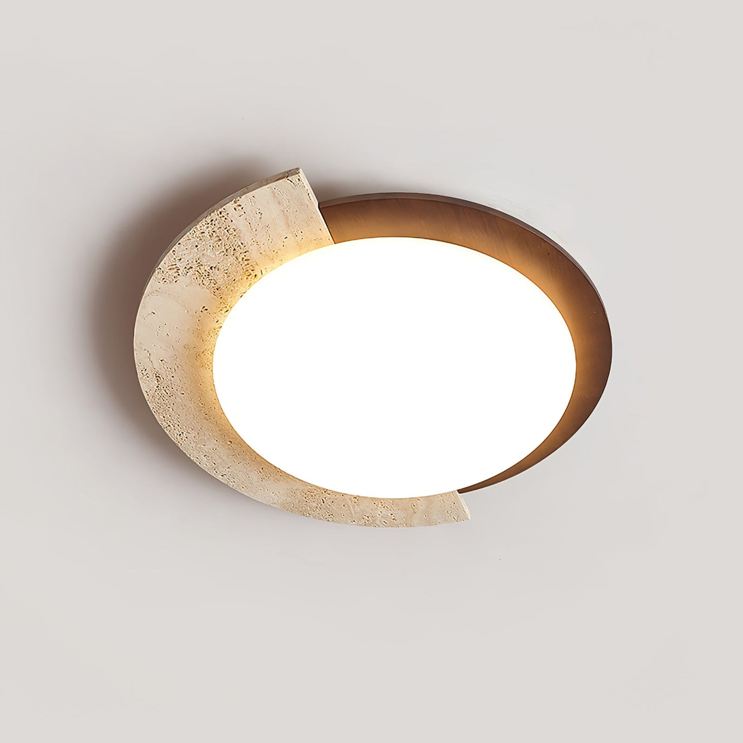 Eclipse Halo Ceiling Lamp | Travertine & Metal | Dark Walnut or Yellow Travertine