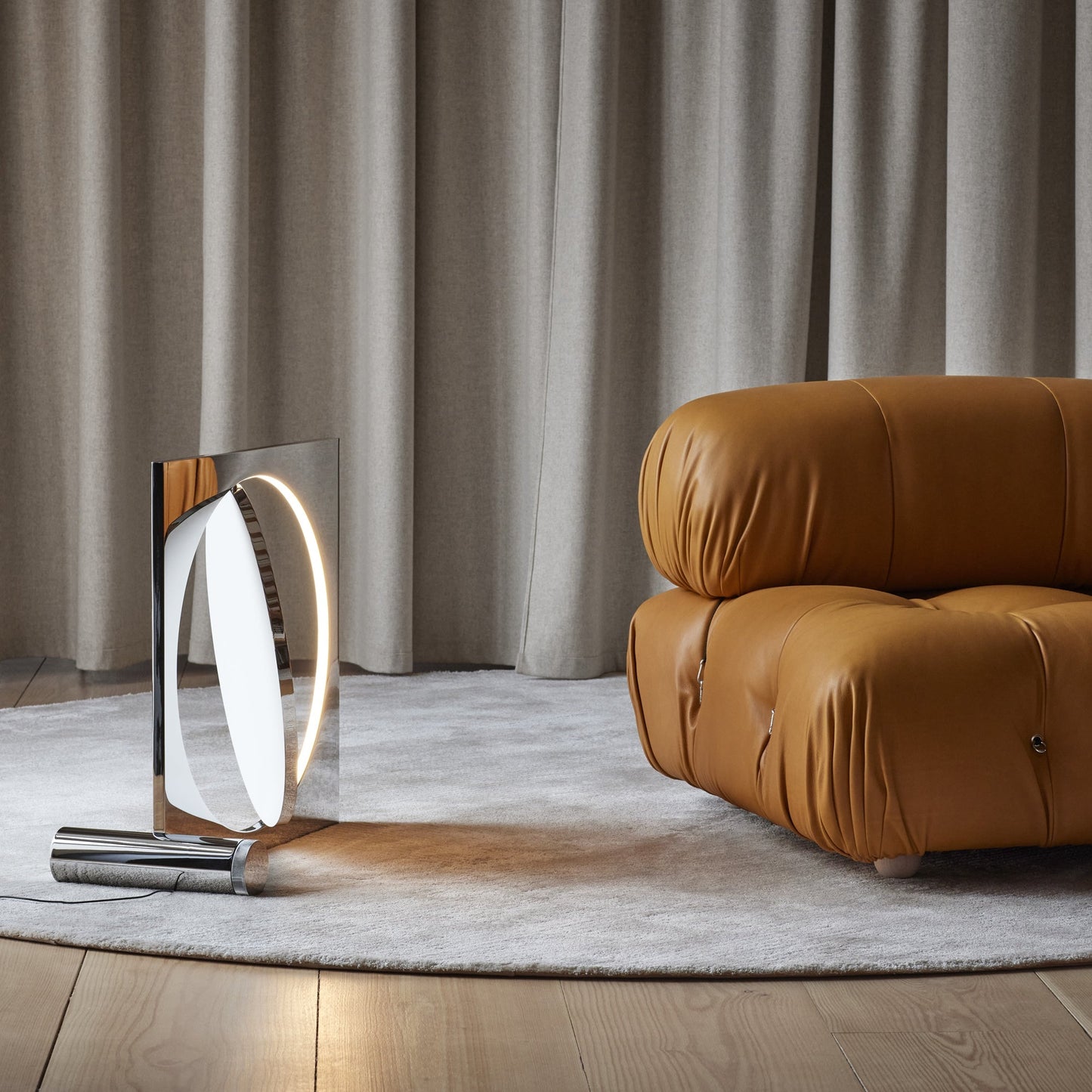 Eclipse Mirror Table Lamp | Bright Stainless Steel | L 60cm x H 60cm