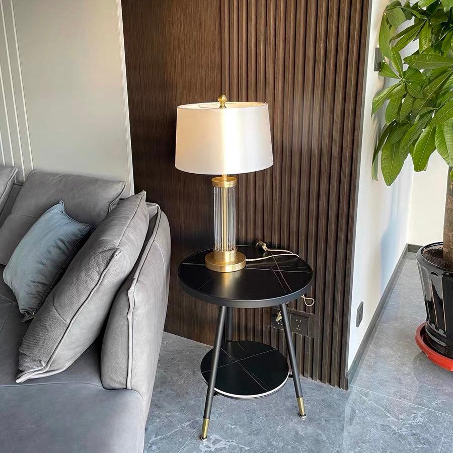 Edda Table Lamp | Metal Base & Linen Shade | Gold & White
