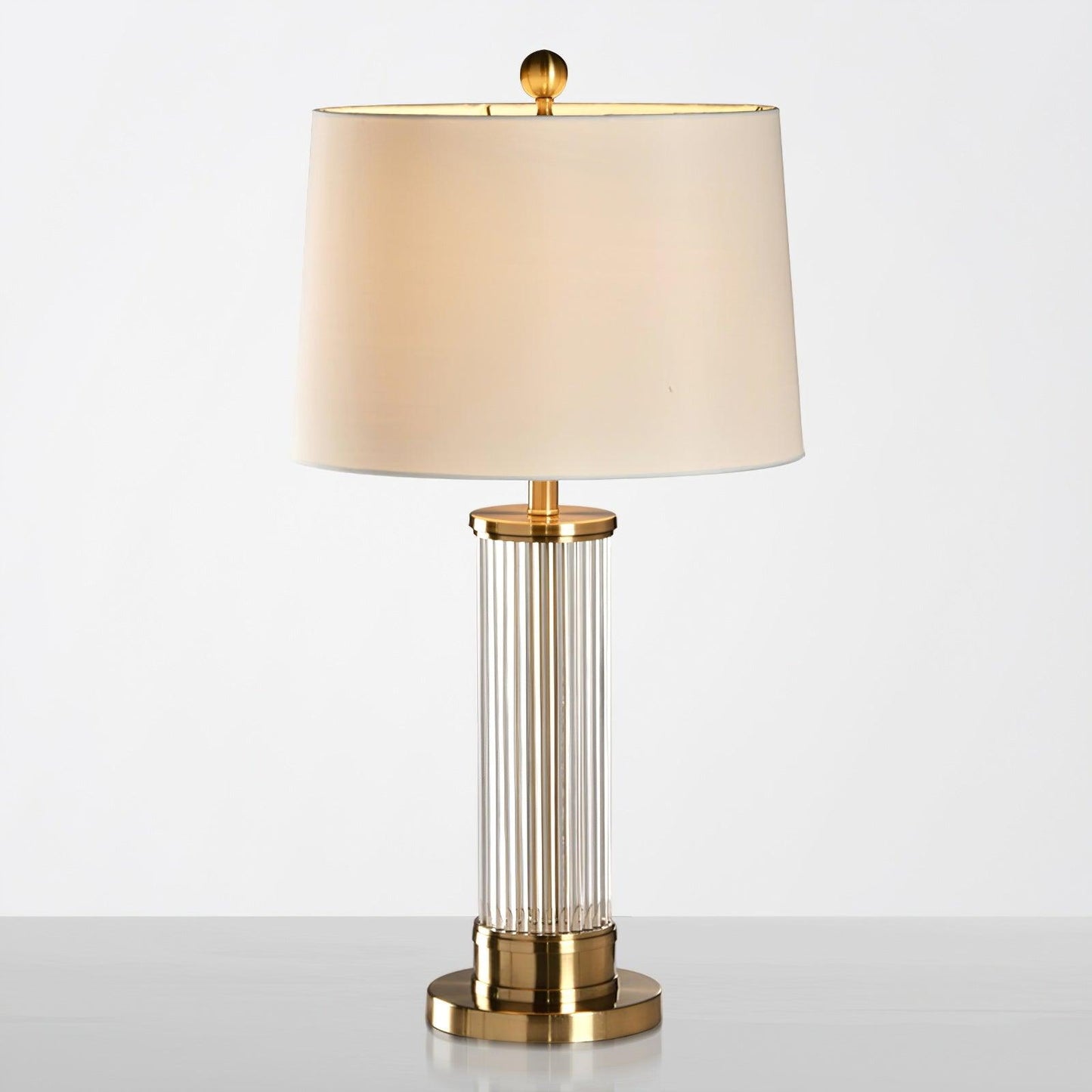 Edda Table Lamp | Metal Base & Linen Shade | Gold & White