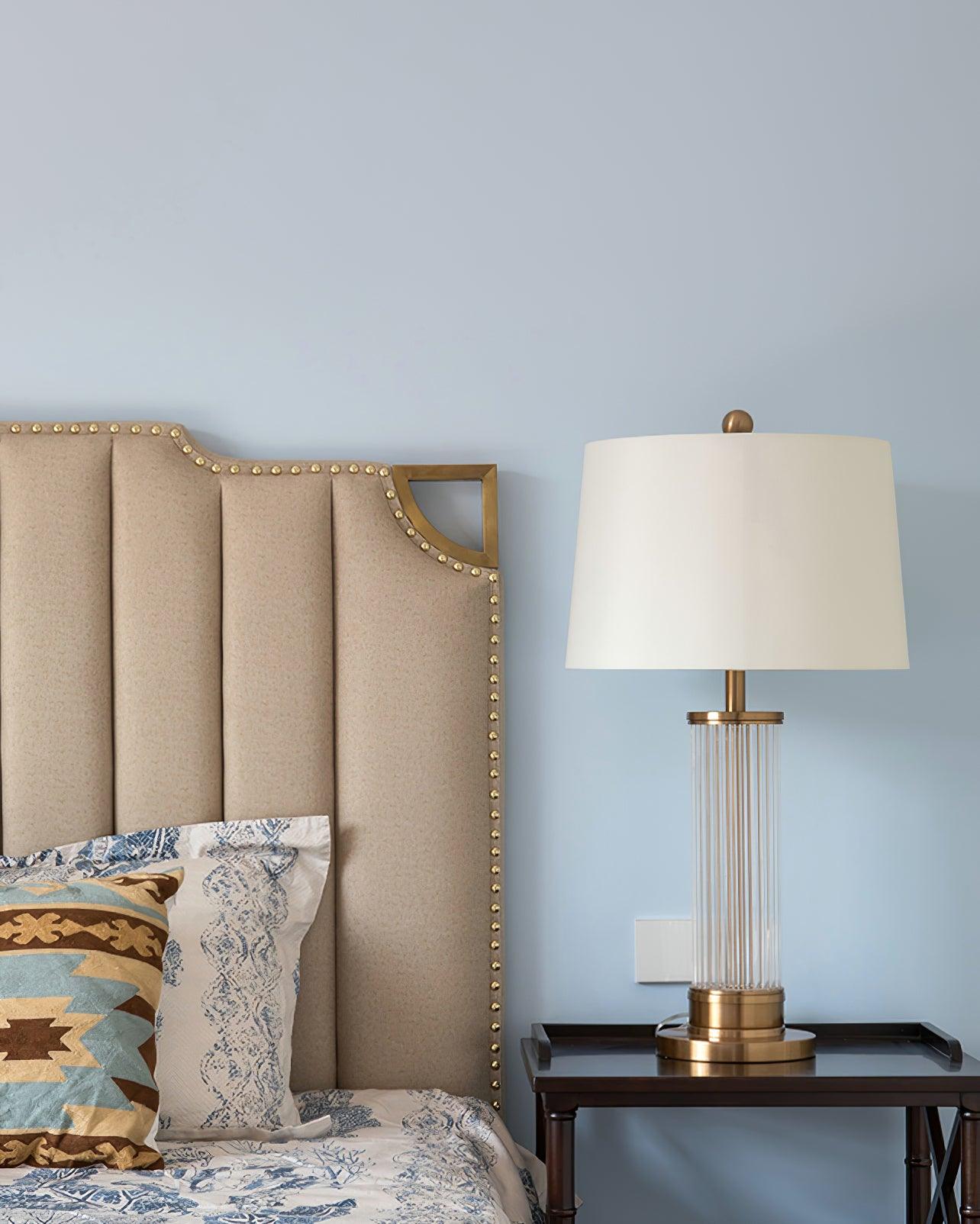 Edda Table Lamp | Metal Base & Linen Shade | Gold & White