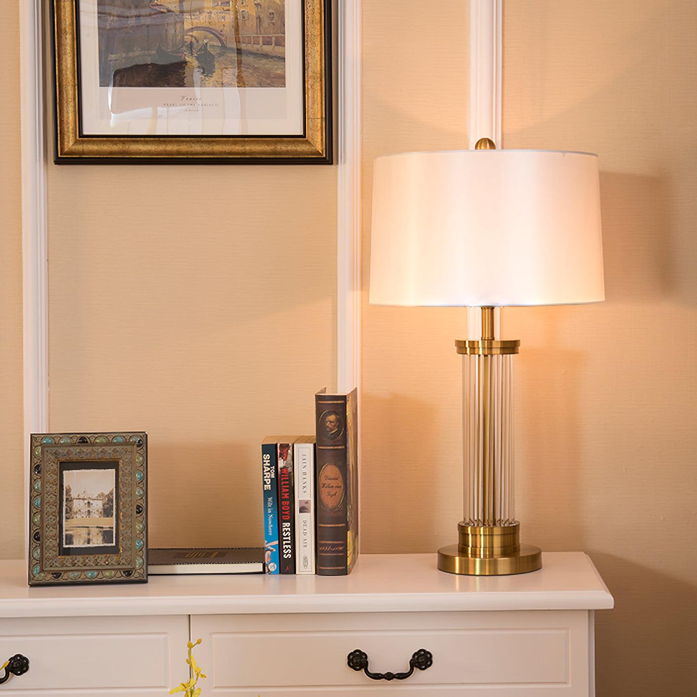 Edda Table Lamp | Metal Base & Linen Shade | Gold & White