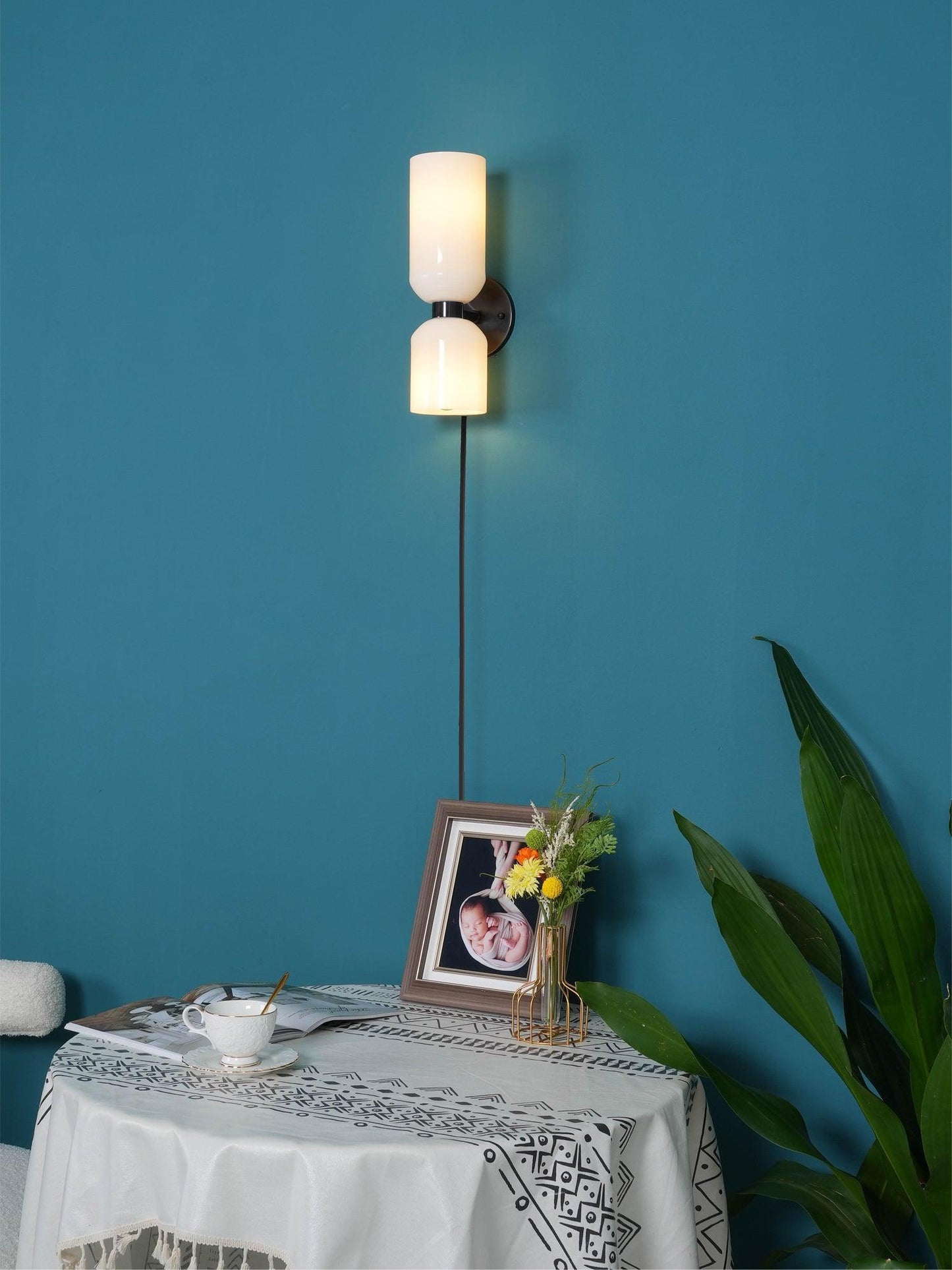 Edie Plug-In Wall Lamp | Brass & Glass | Opal, Smoke Grey, Blue Shades