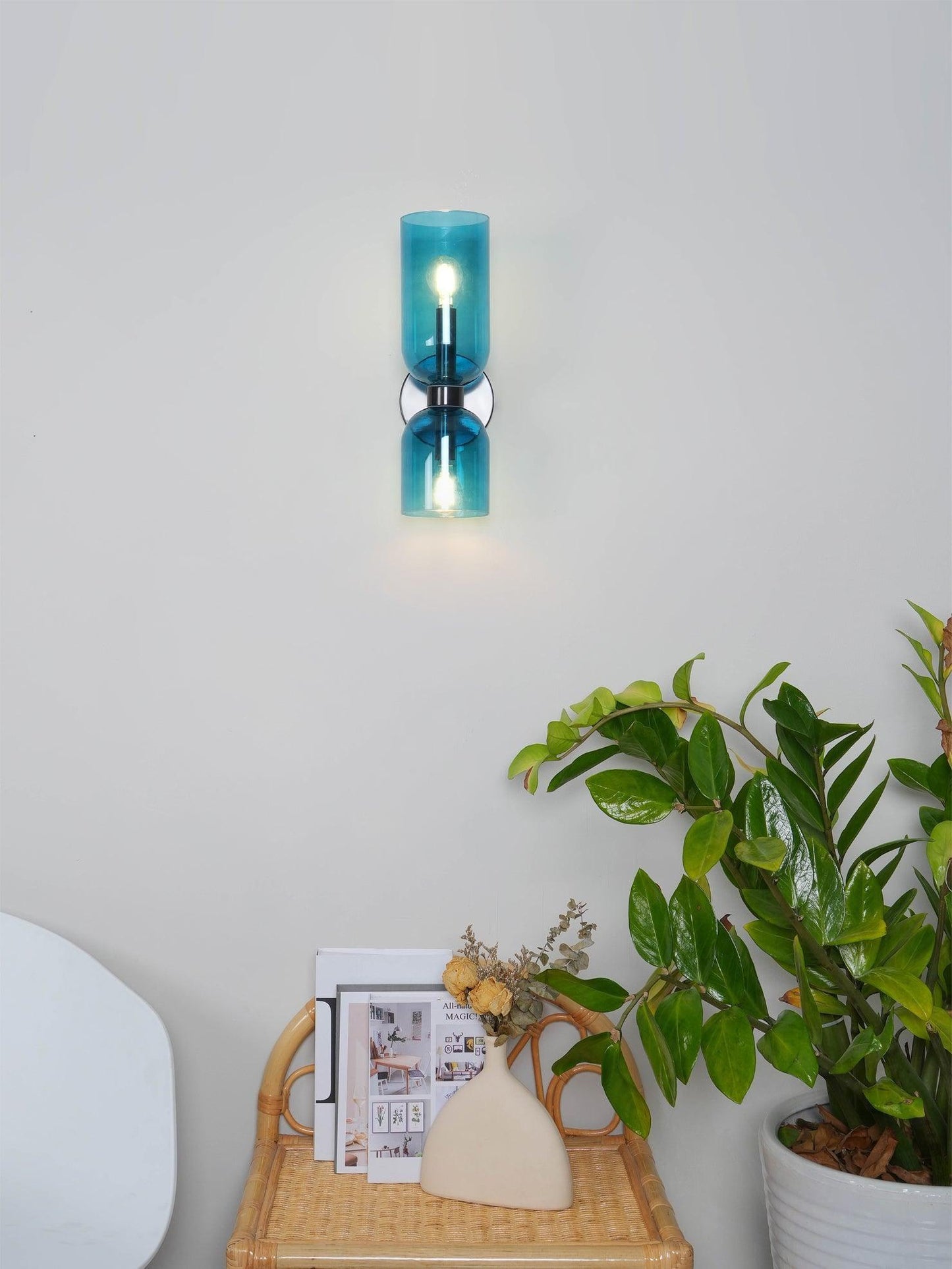Edie Plug-In Wall Lamp | Brass & Glass | Opal, Smoke Grey, Blue Shades