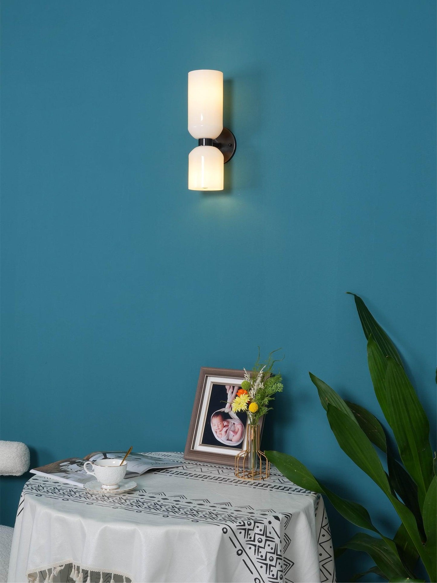 Wall Lamp Set of 2 | Opal & Smoked Glass | Satin Brass & Blackened Brass
