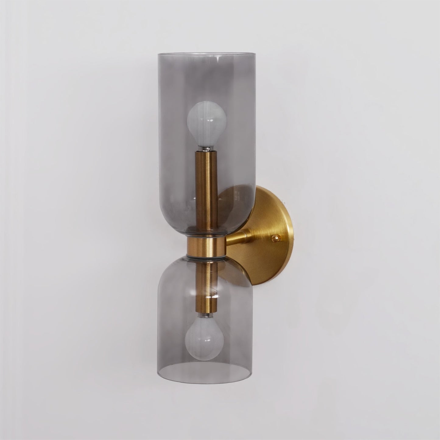 Wall Lamp Set of 2 | Opal & Smoked Glass | Satin Brass & Blackened Brass