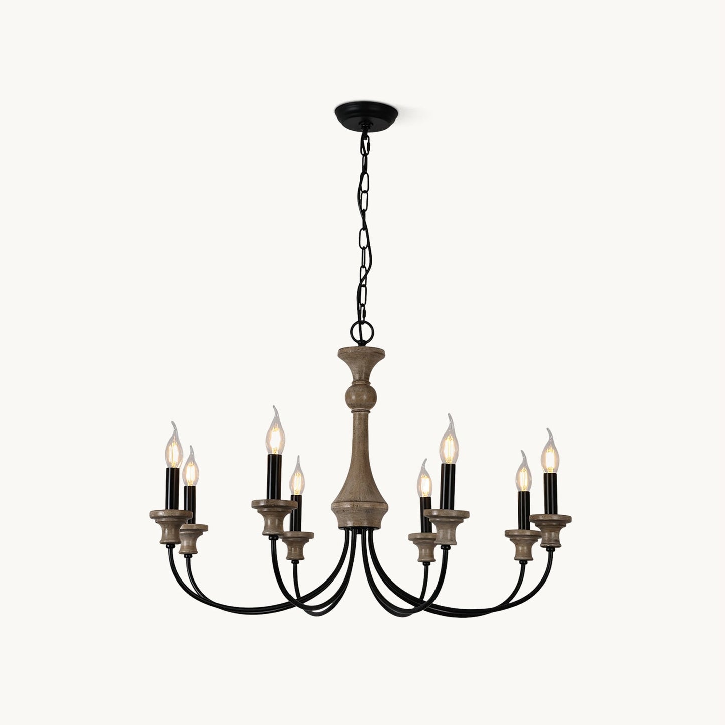 Edvivi Chandelier | Rustic Iron & Distressed Wood | 6 or 8 Lights