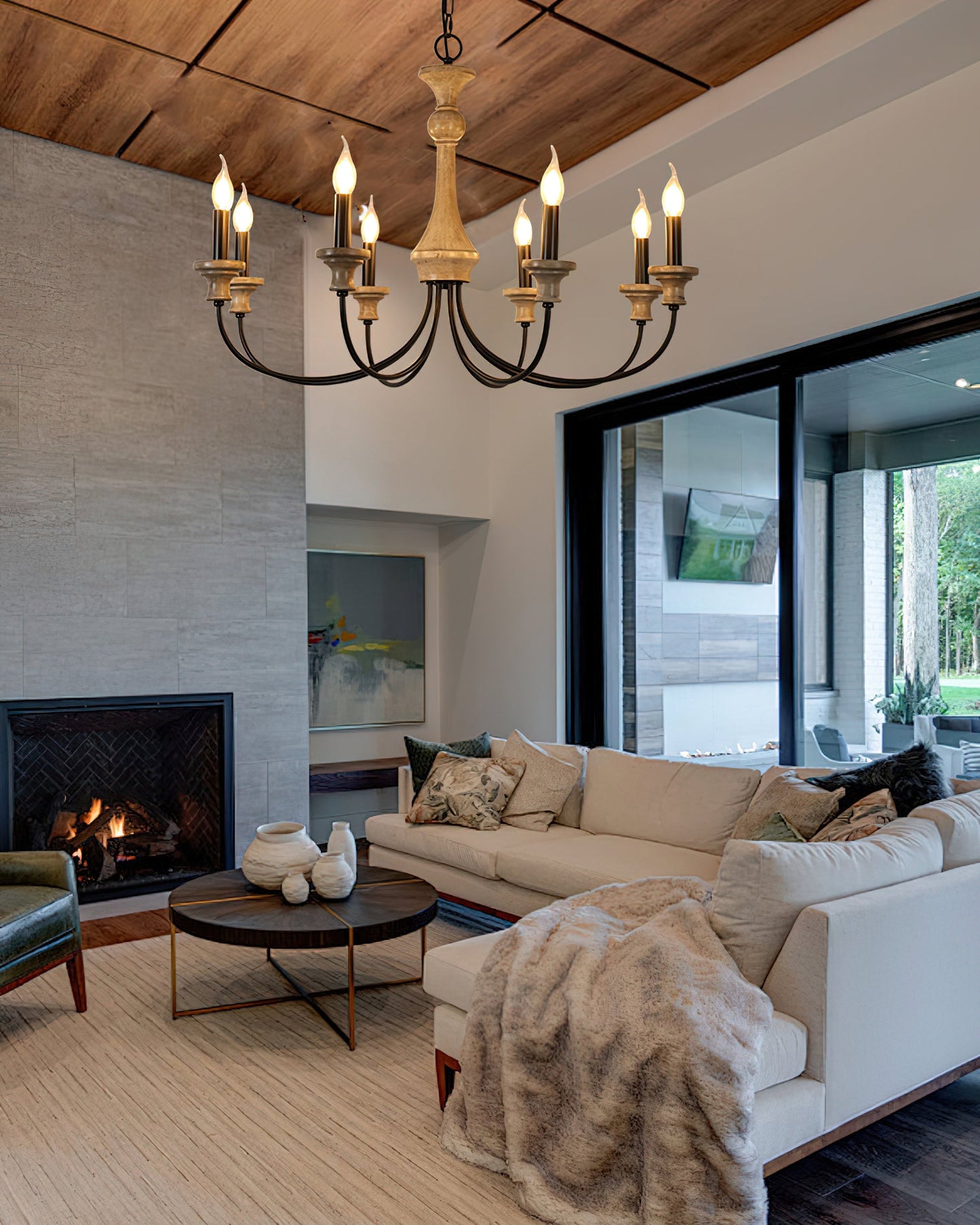 Edvivi Chandelier | Rustic Iron & Distressed Wood | 6 or 8 Lights