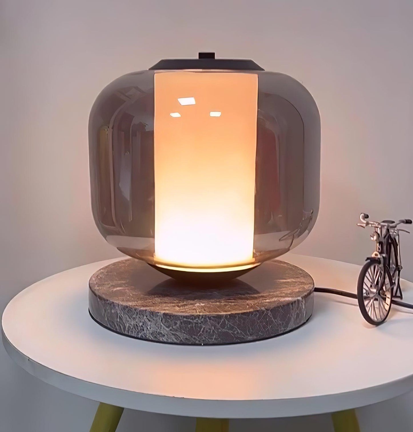 Eira Marble Table Lamp | Marble & Glass | Black & Smoke Gray