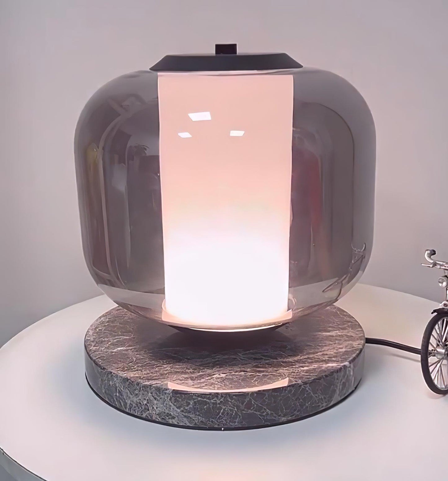 Eira Marble Table Lamp | Marble & Glass | Black & Smoke Gray