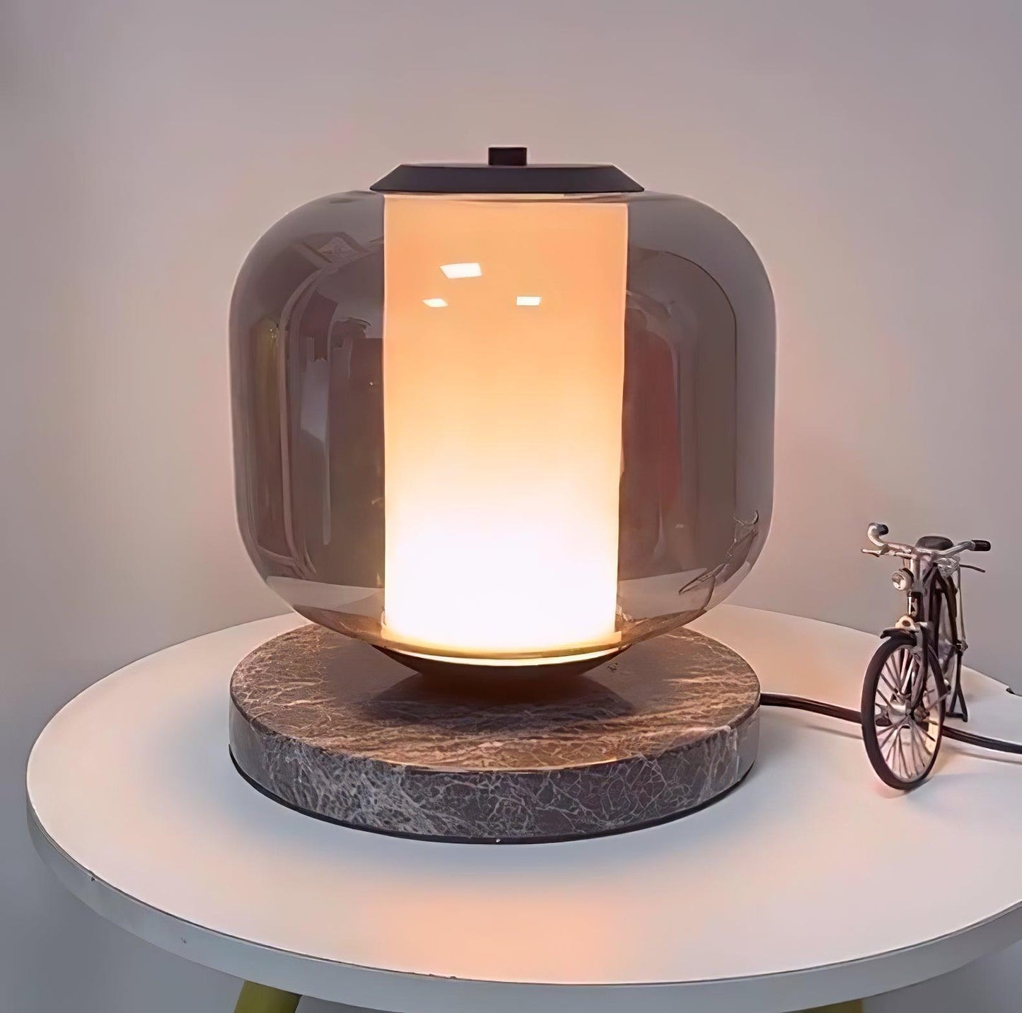 Eira Marble Table Lamp | Marble & Glass | Black & Smoke Gray